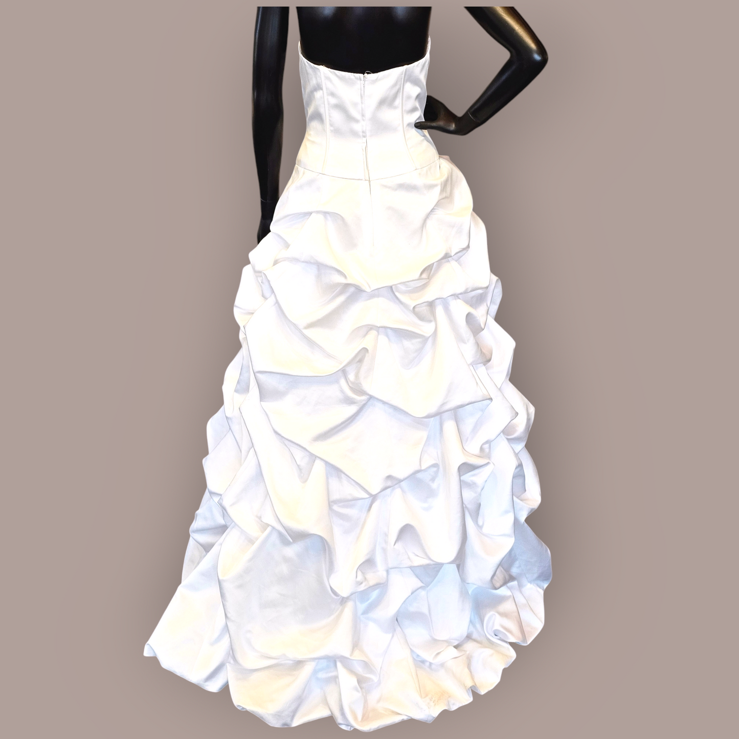 White Satin Bubble Tuck Wedding Gown