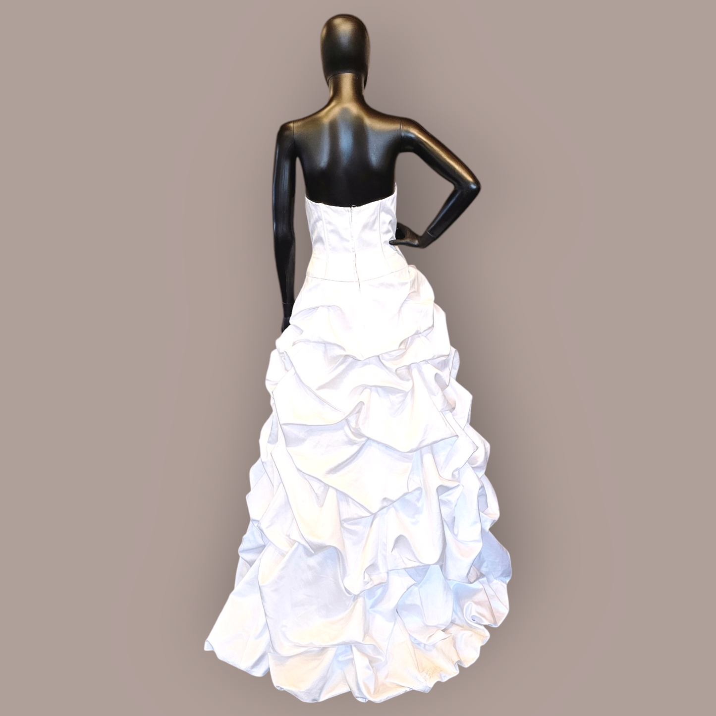 White Satin Bubble Tuck Wedding Gown