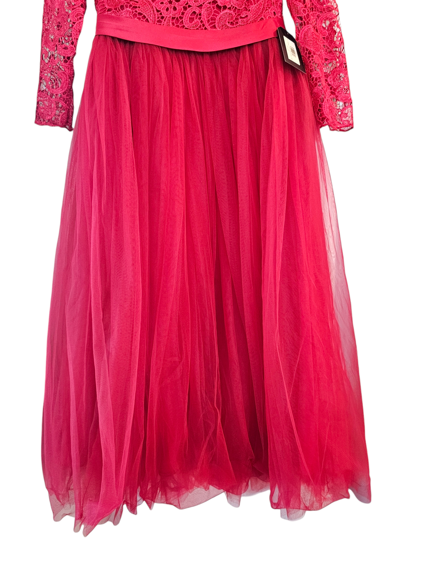 Red Full Length Lace Sleeve Child Party Dress