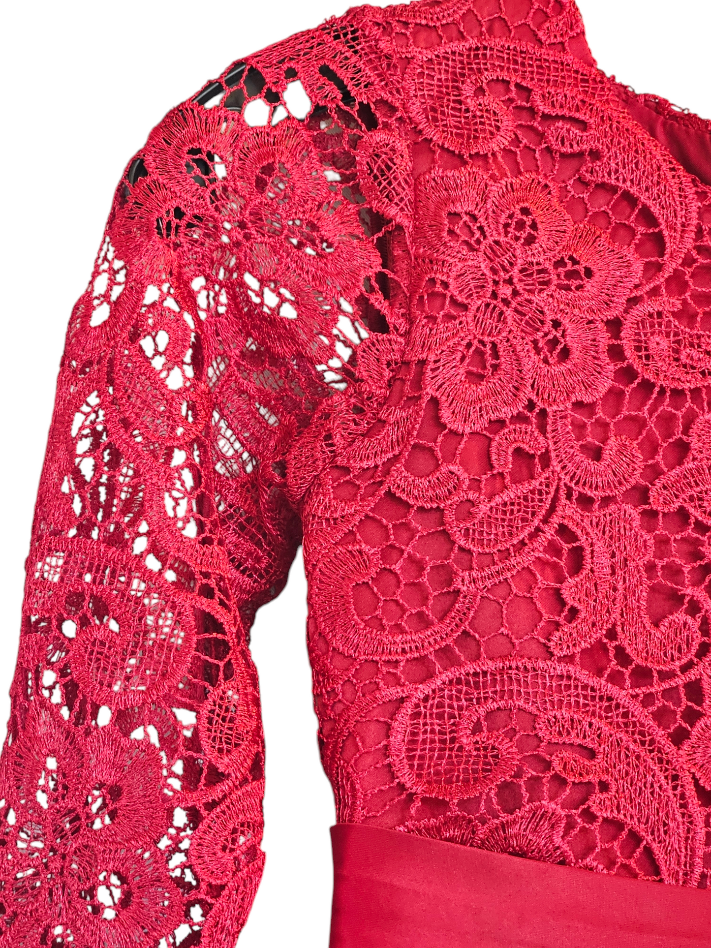 Red Full Length Lace Sleeve Child Party Dress