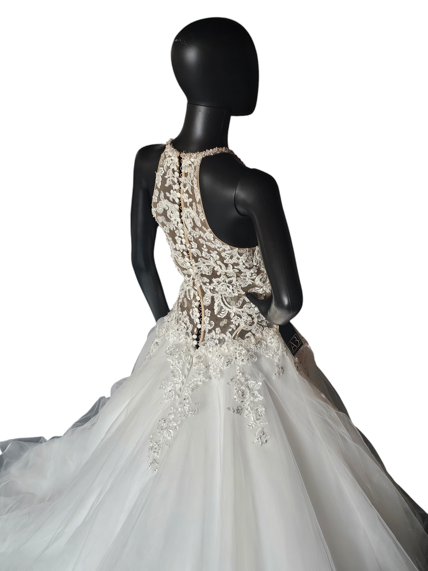 Mori Lee A-Line Beaded Racerback Halter Illusion Bodice Wedding Gown