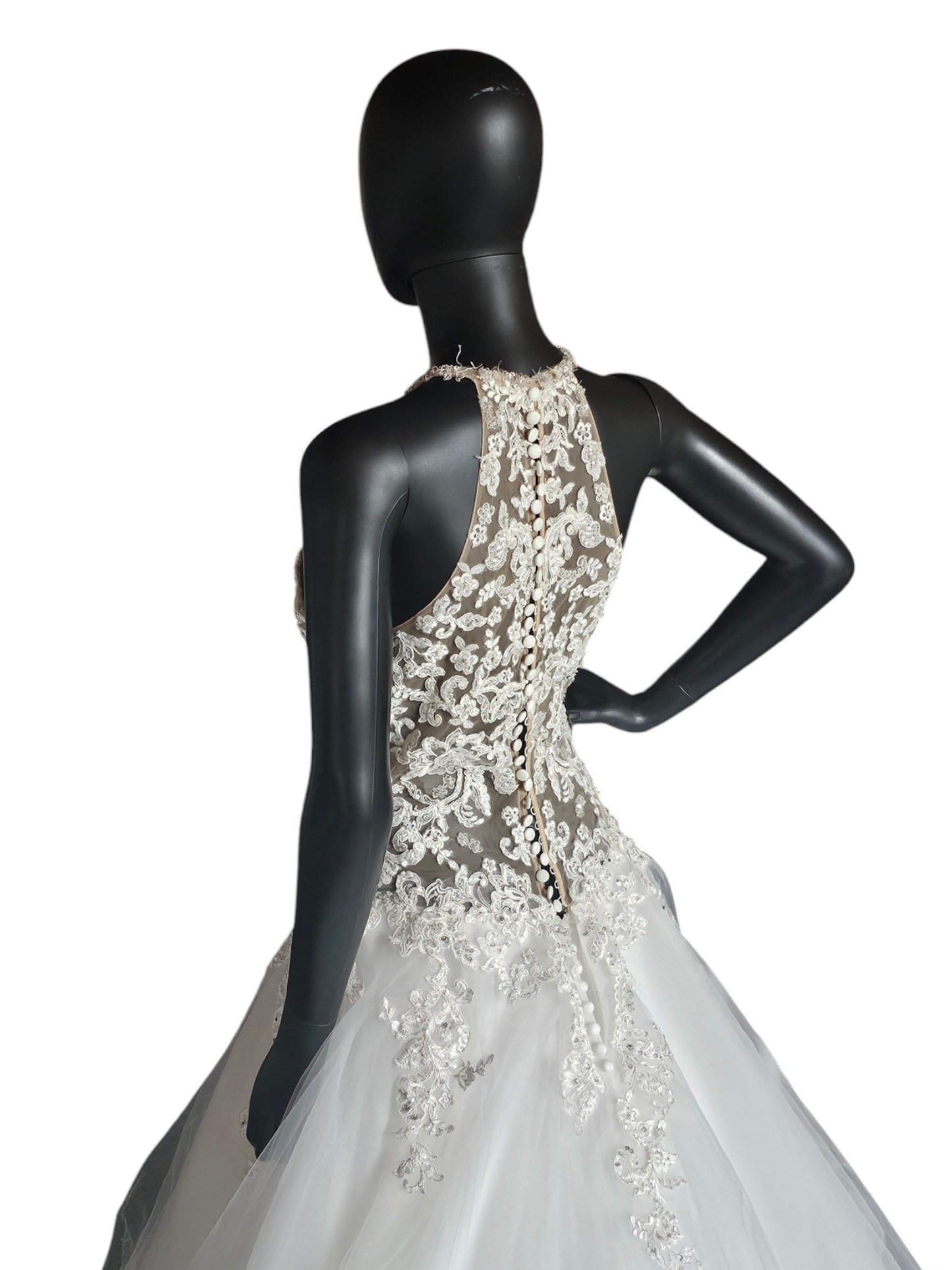 Mori Lee A-Line Beaded Racerback Halter Illusion Bodice Wedding Gown