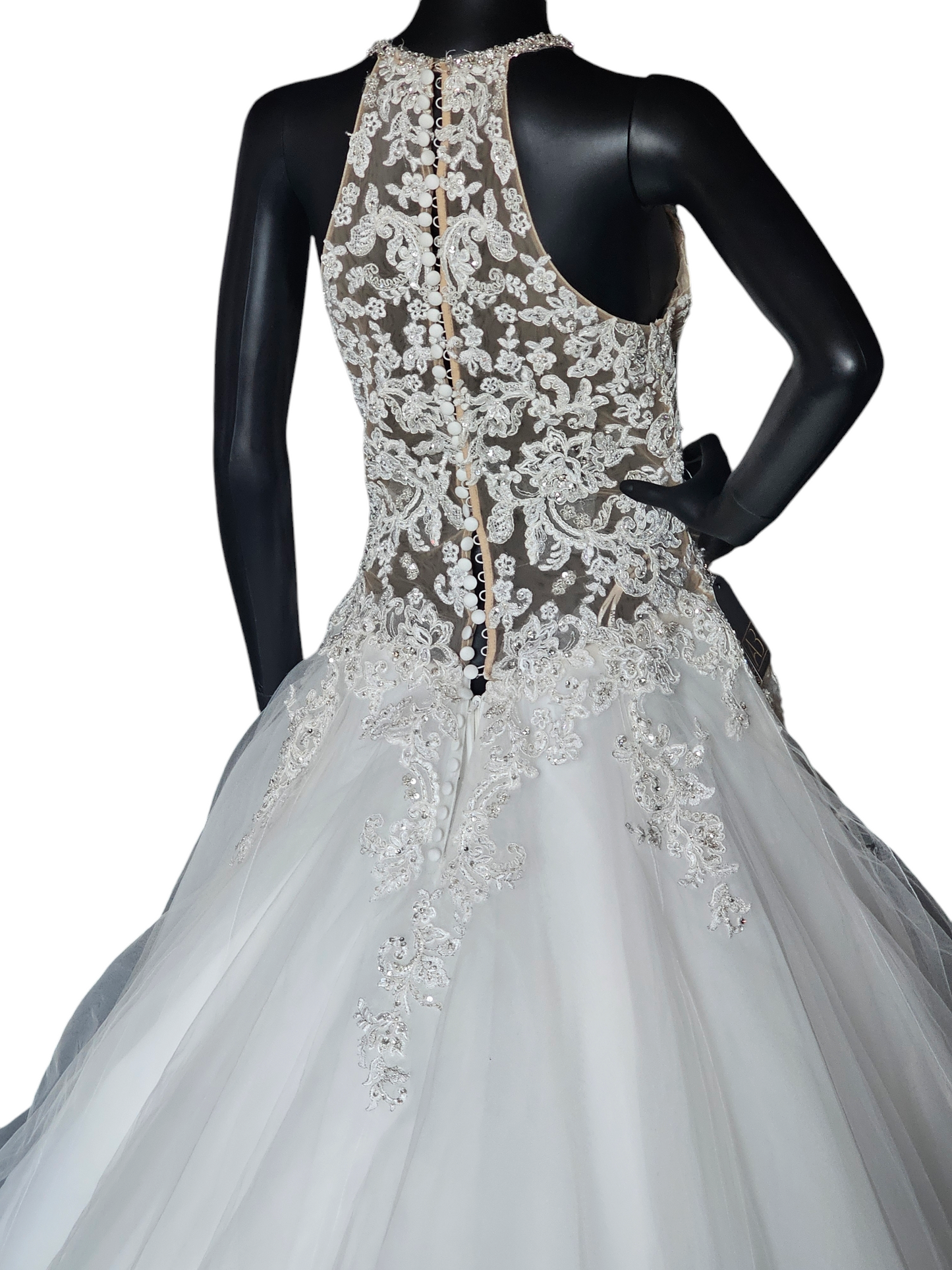 Mori Lee A-Line Beaded Racerback Halter Illusion Bodice Wedding Gown