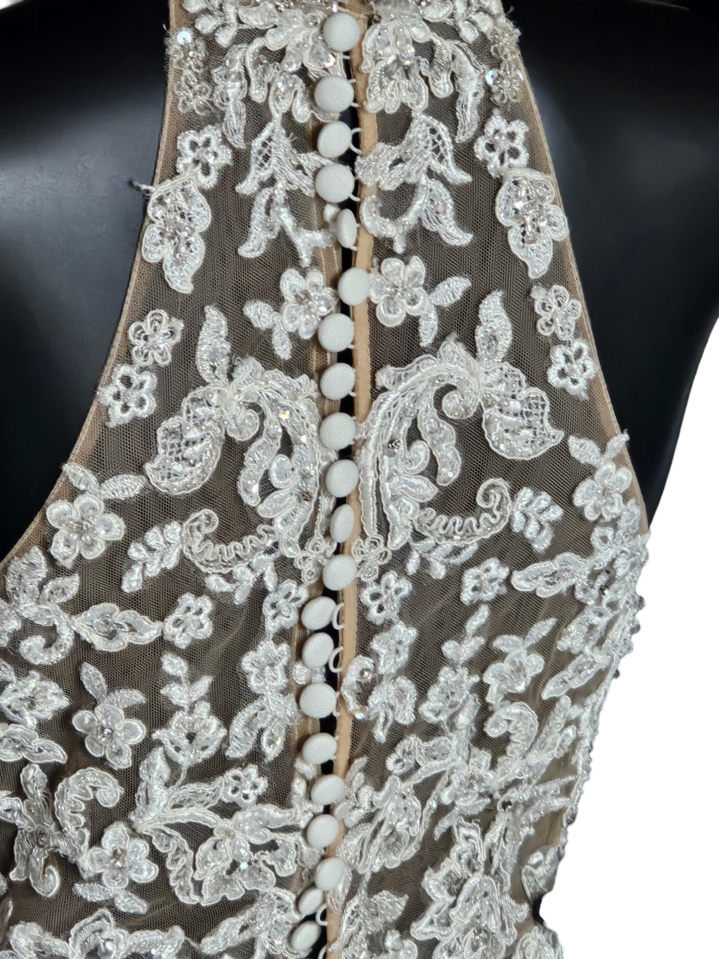 Mori Lee A-Line Beaded Racerback Halter Illusion Bodice Wedding Gown