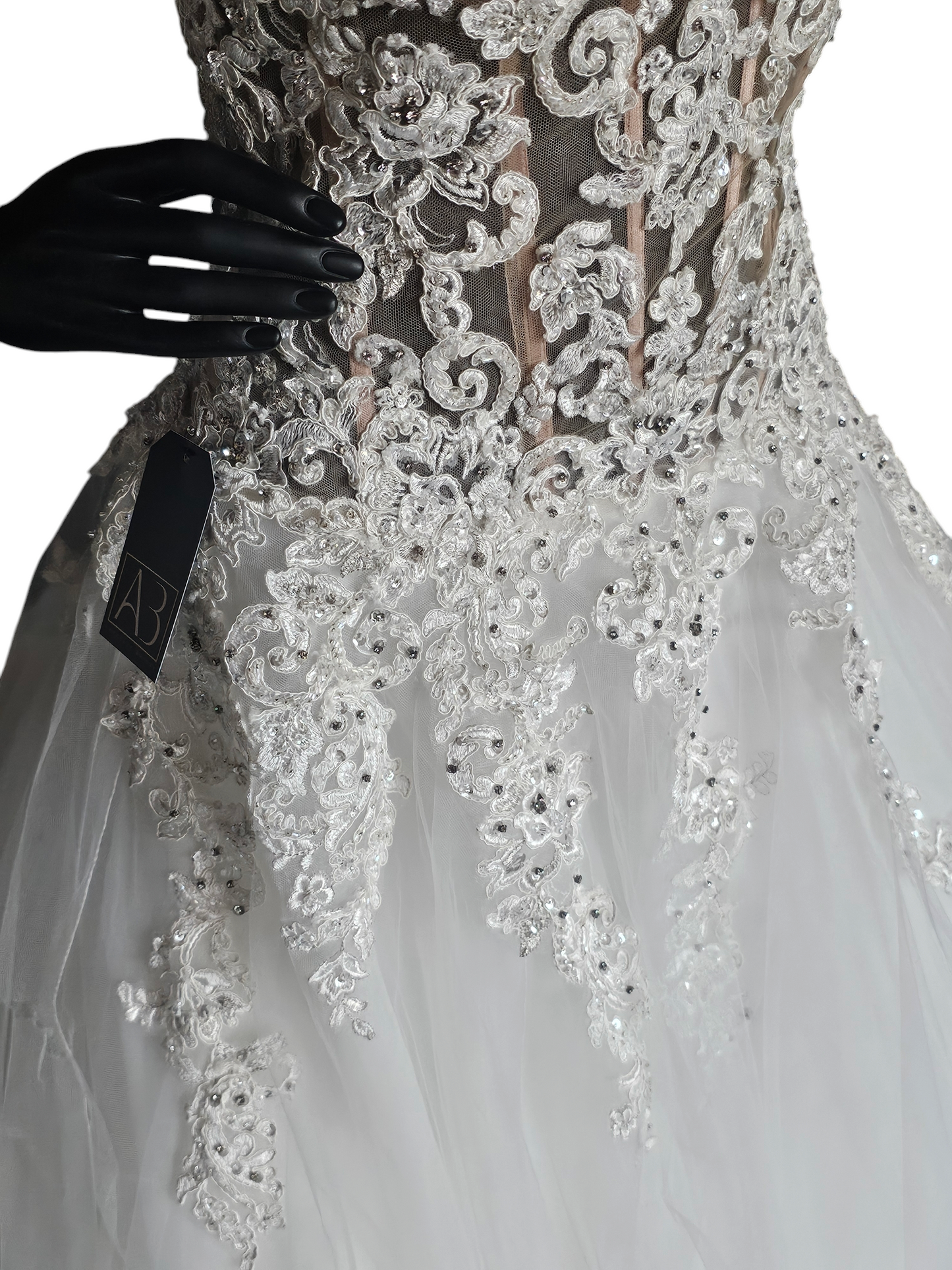 Mori Lee A-Line Beaded Racerback Halter Illusion Bodice Wedding Gown