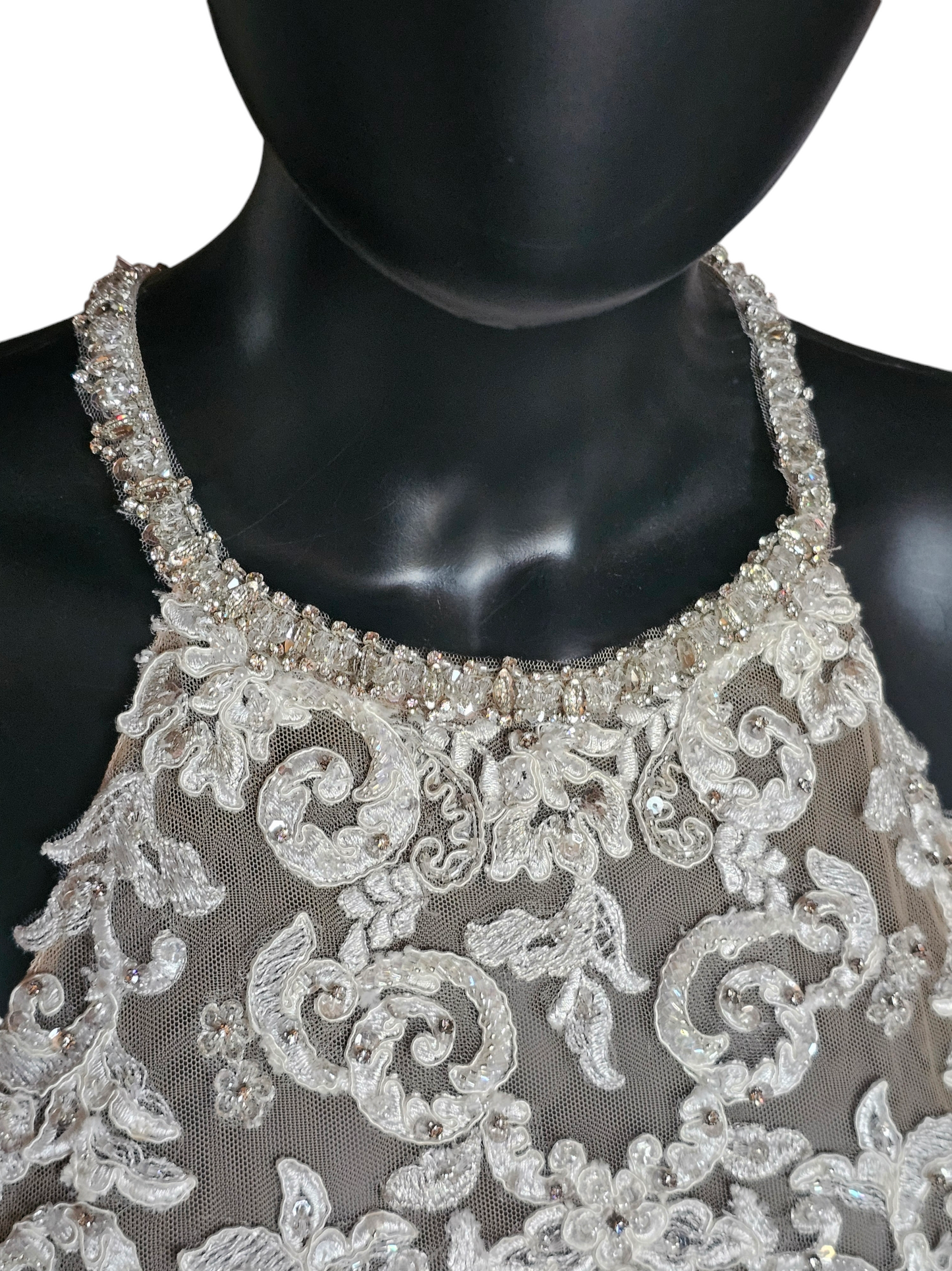 Mori Lee A-Line Beaded Racerback Halter Illusion Bodice Wedding Gown