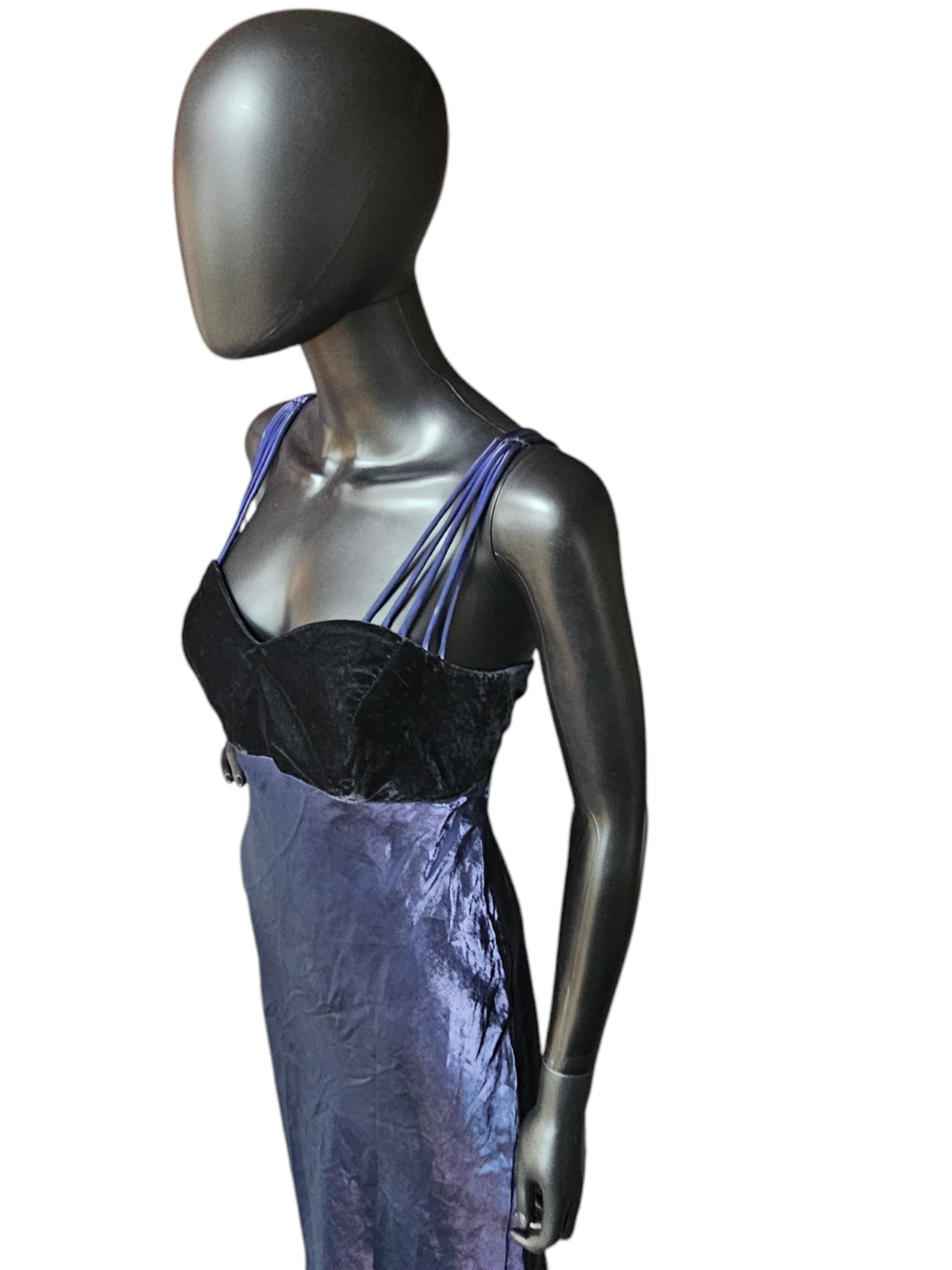Black/Iridescent Blue Multi Strap Sheath Formal Gown - All That Jazz