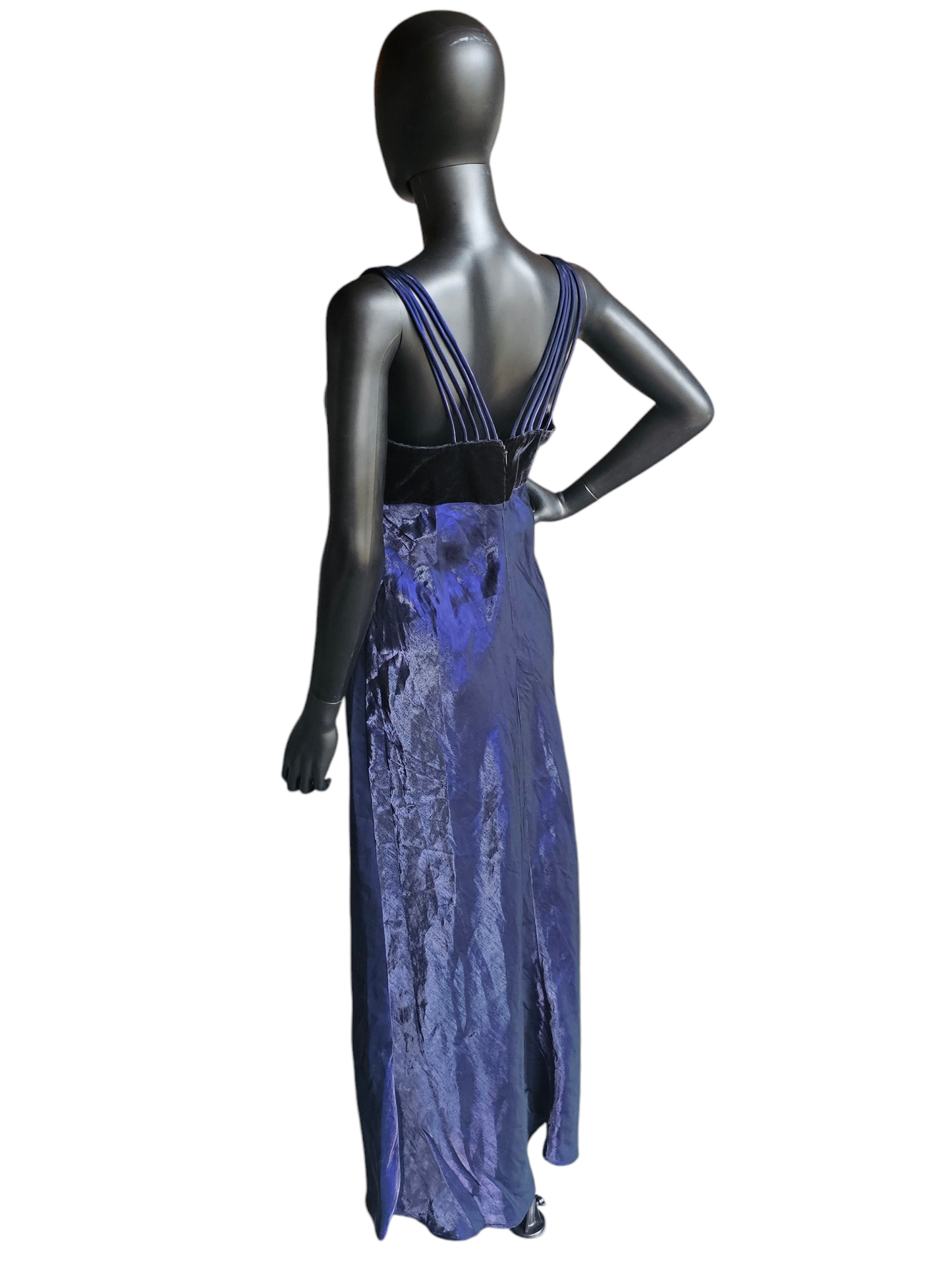 Black/Iridescent Blue Multi Strap Sheath Formal Gown - All That Jazz