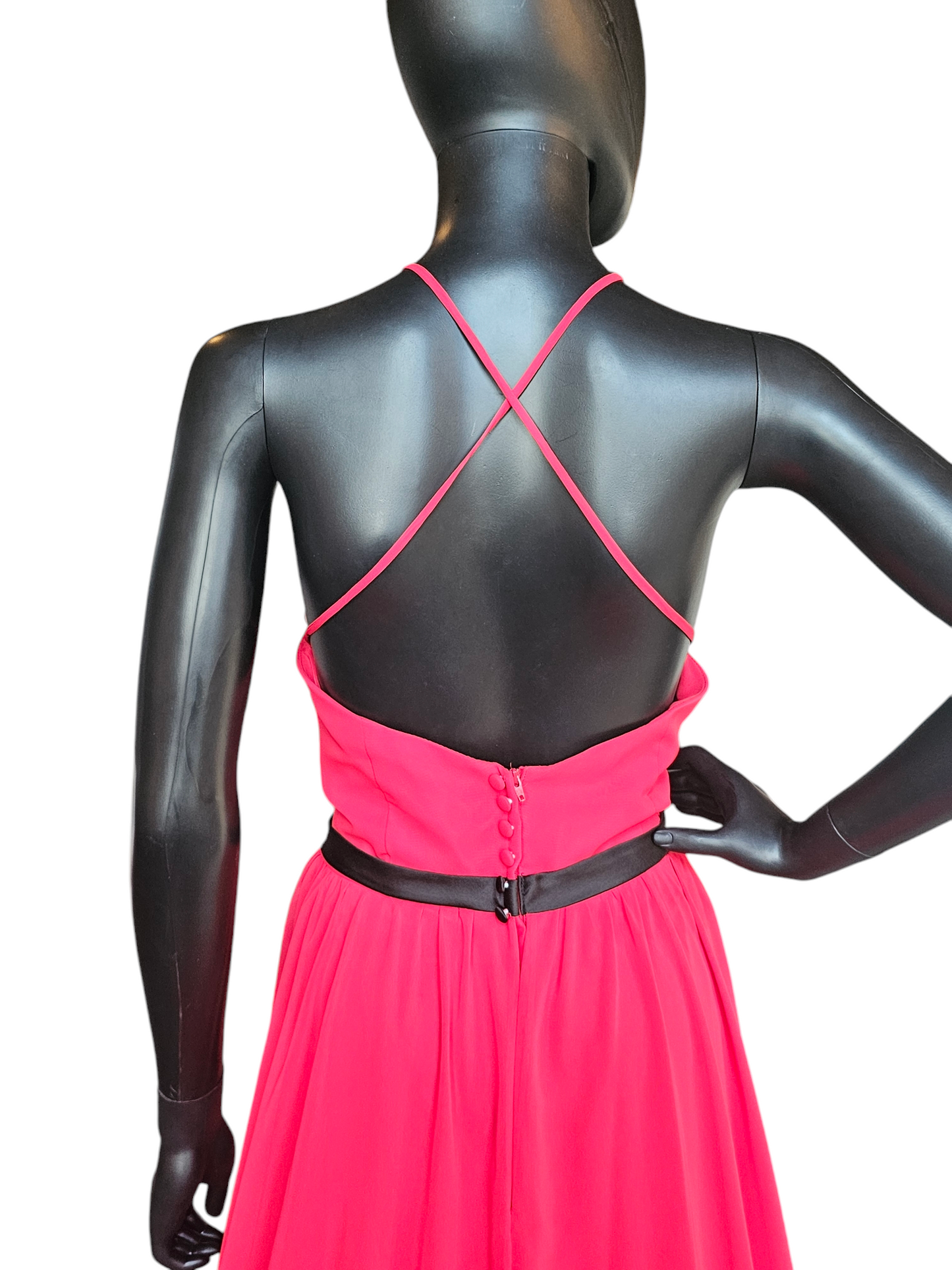 Red/Black Chiffon Gathered Halter Formal Gown With Train - Alfred Angelo