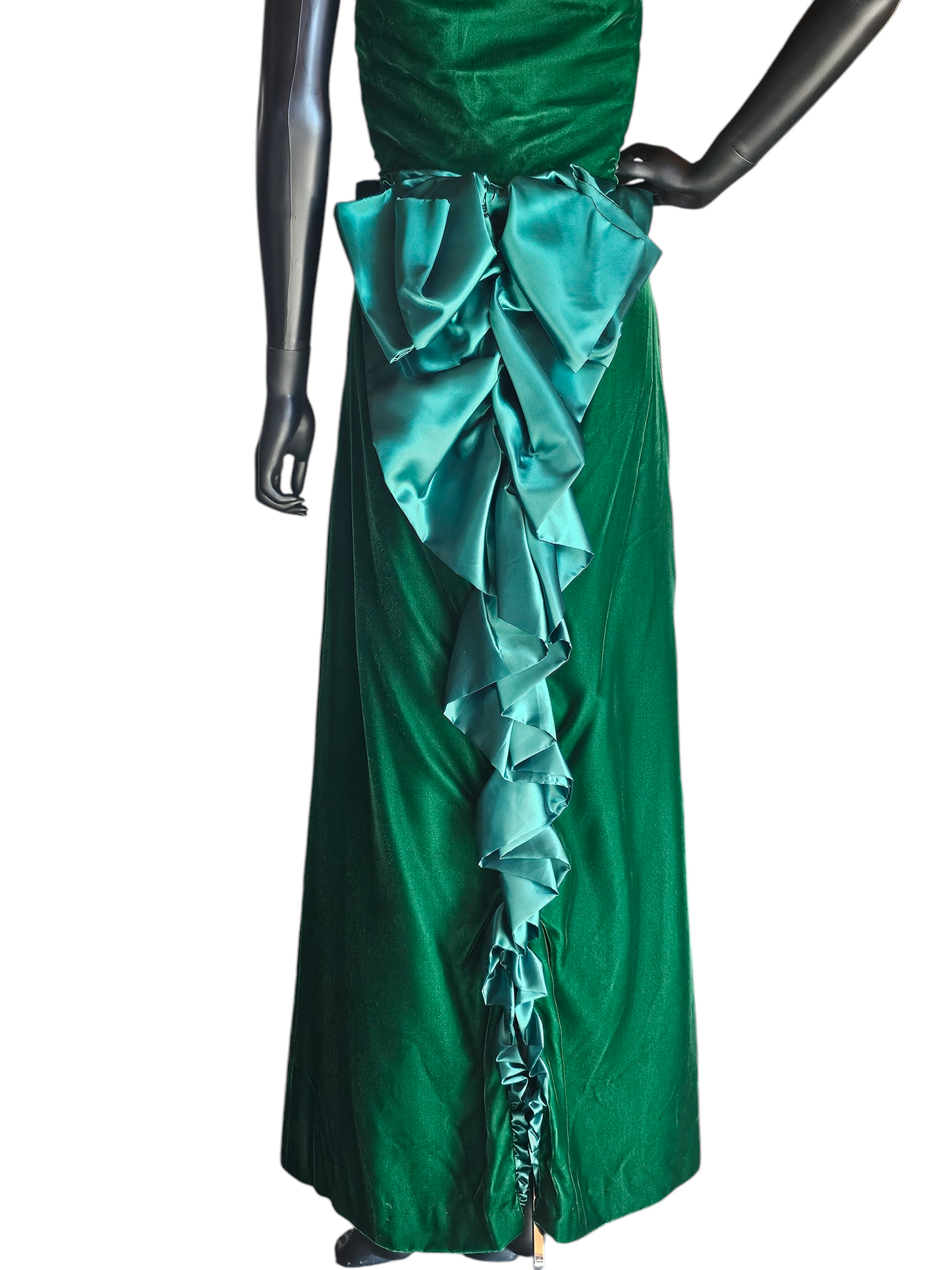 Vintage Green Velvet Strapless Satin Back Detail Party Dress