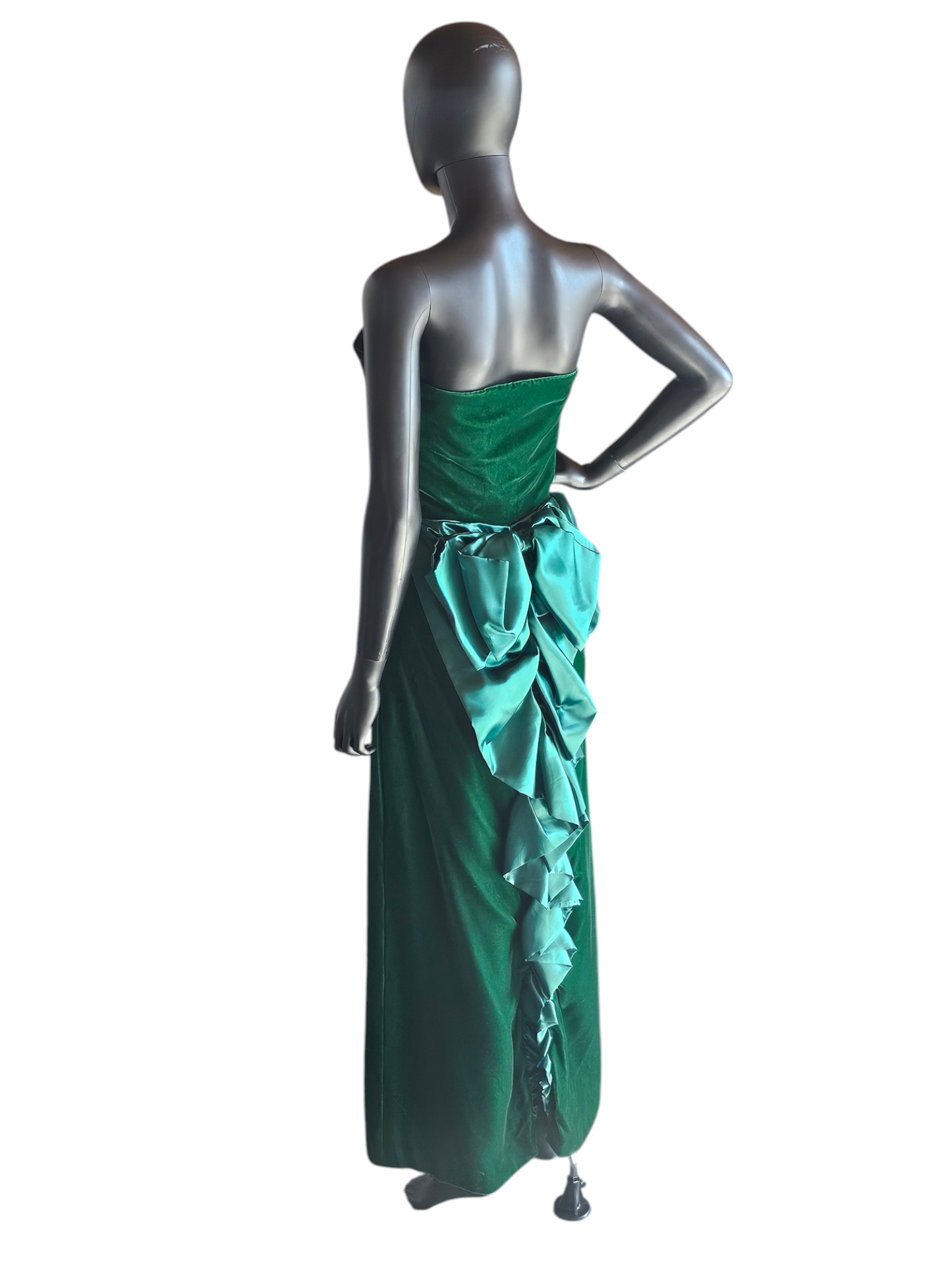 Vintage Green Velvet Strapless Satin Back Detail Party Dress
