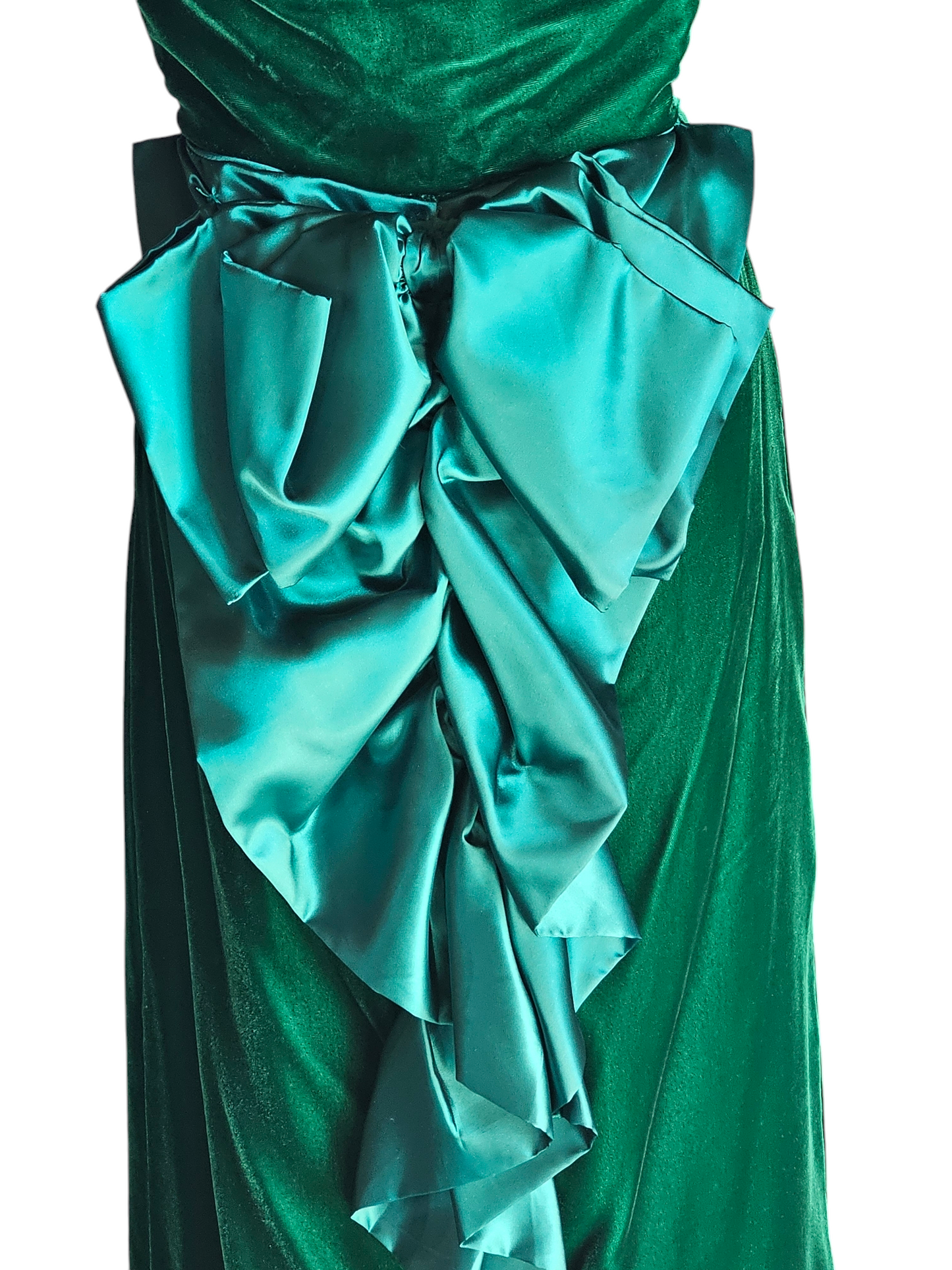 Vintage Green Velvet Strapless Satin Back Detail Party Dress