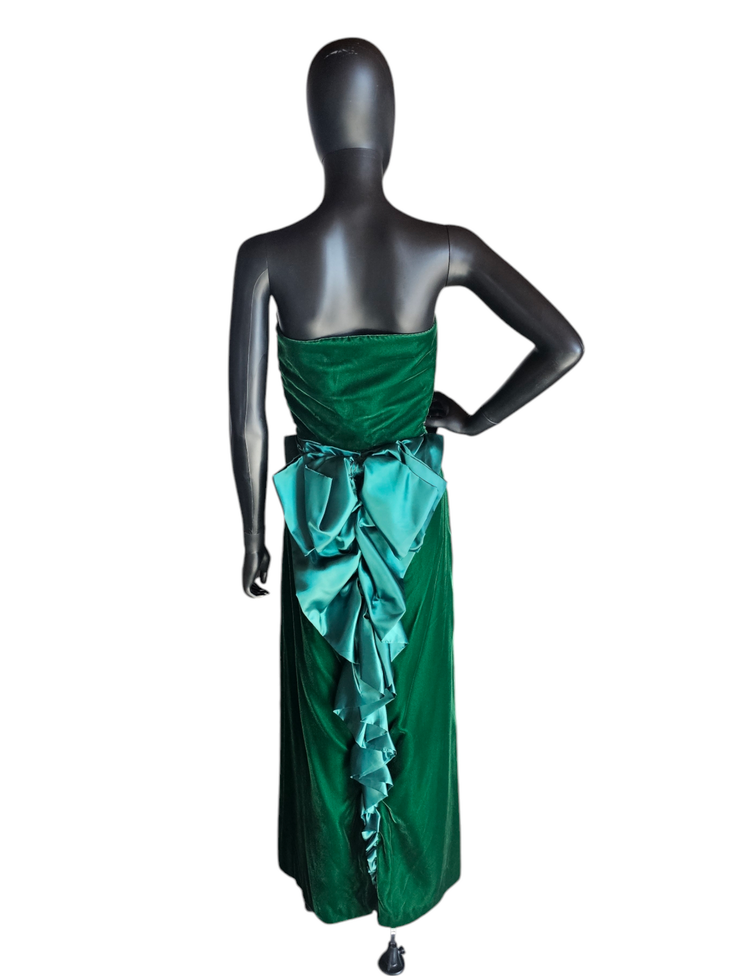 Vintage Green Velvet Strapless Satin Back Detail Party Dress