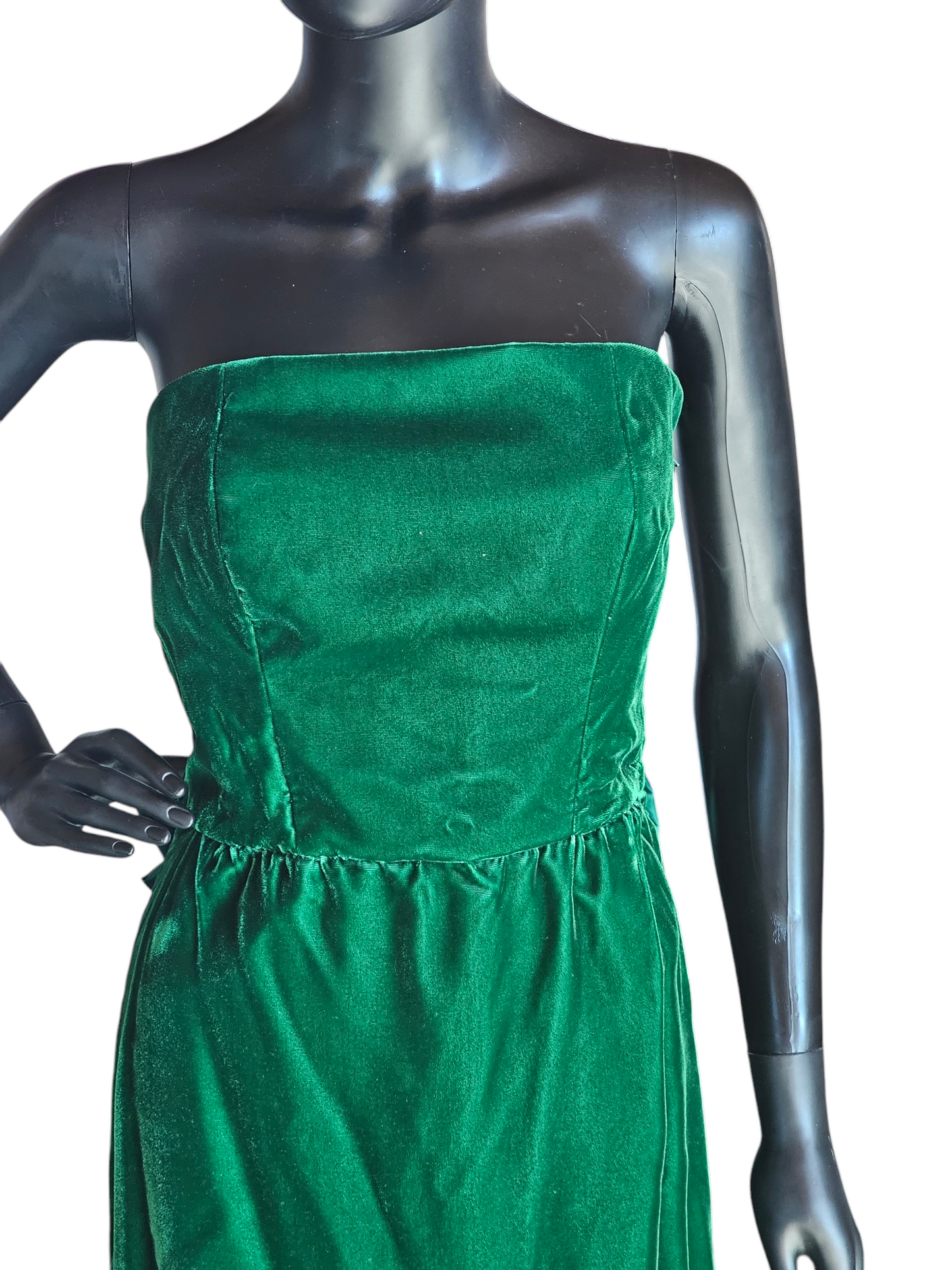 Vintage Green Velvet Strapless Satin Back Detail Party Dress