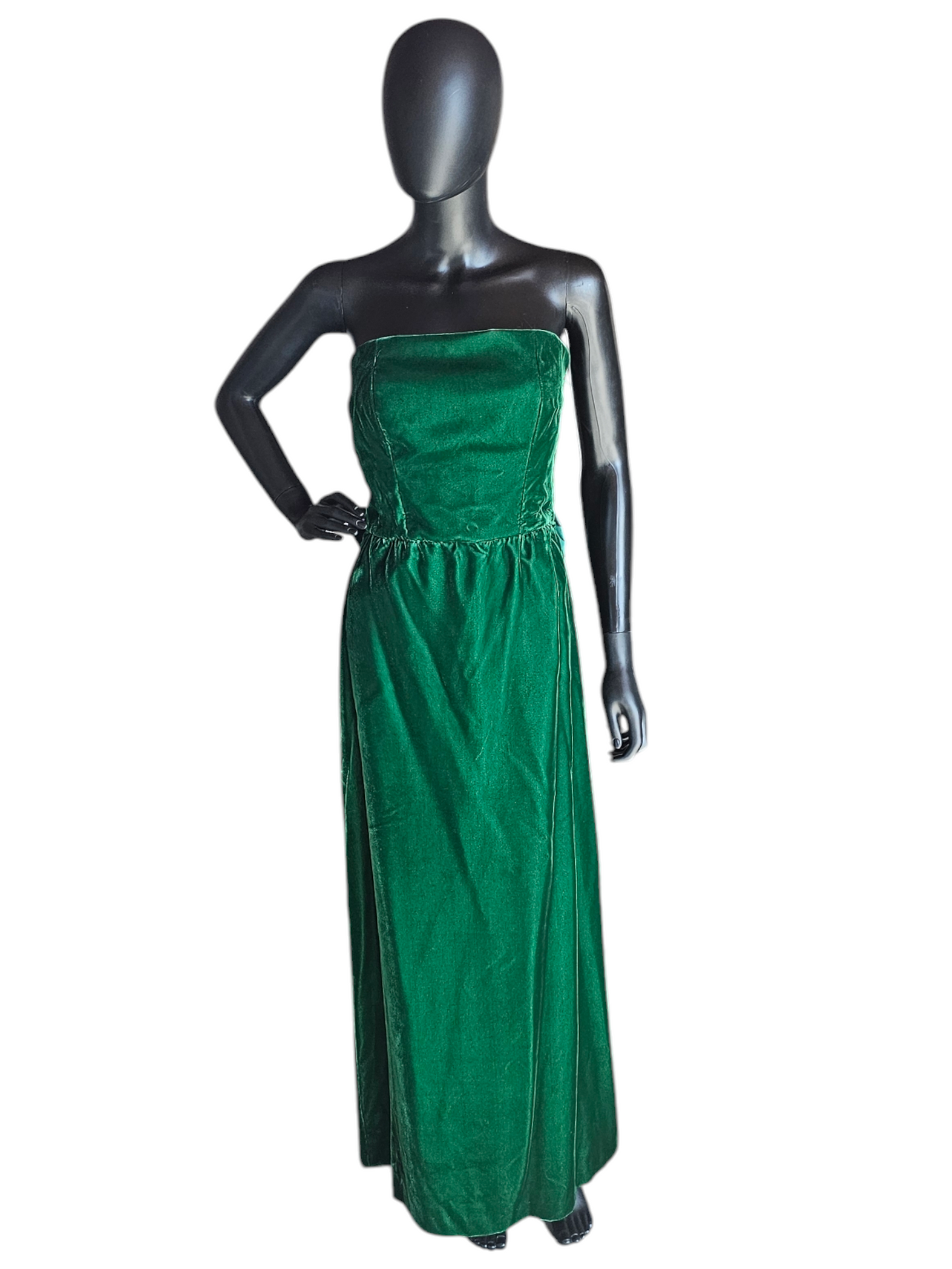 Vintage Green Velvet Strapless Satin Back Detail Party Dress