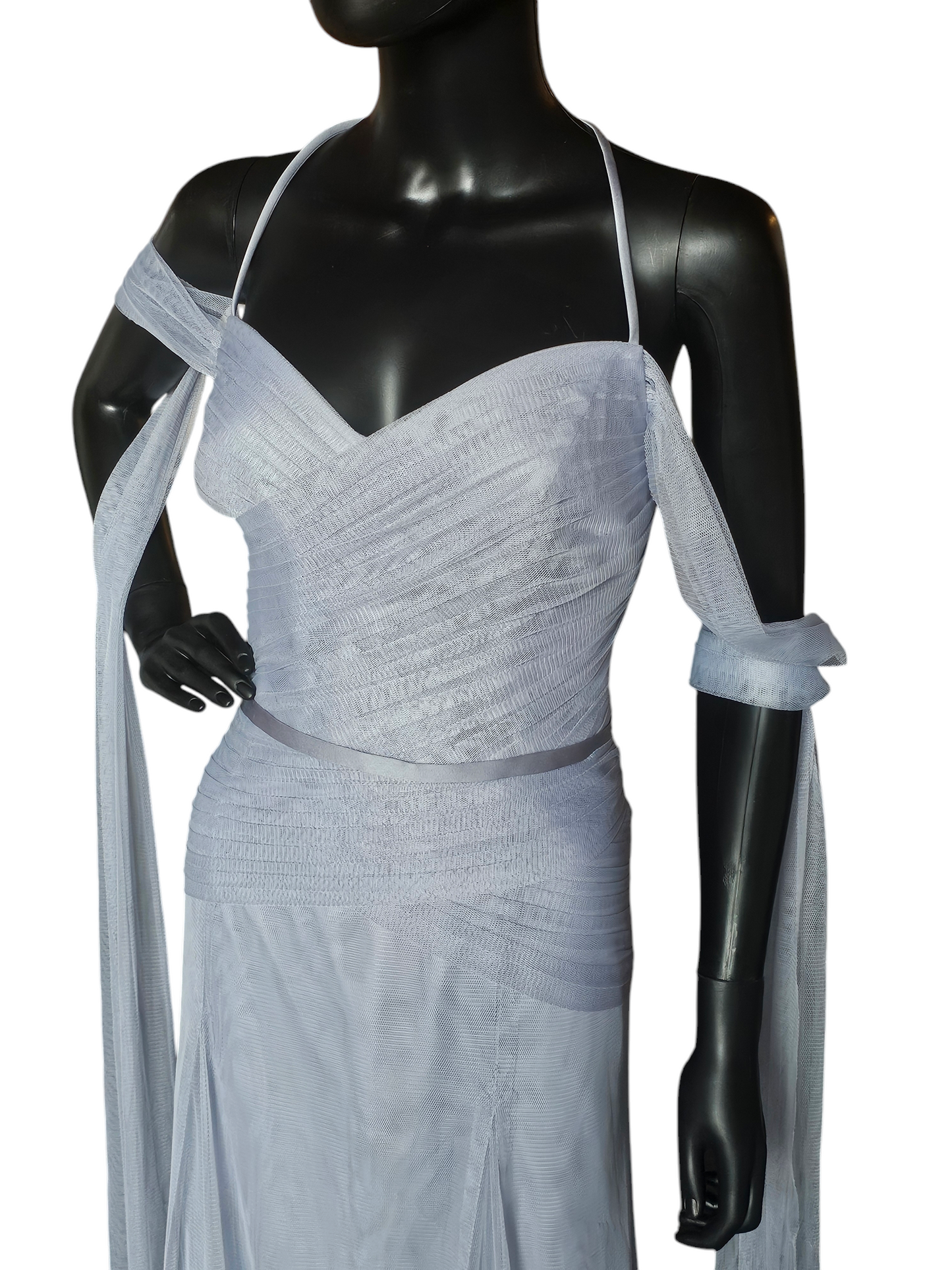 Soft Blue Tulle Sweetheart Fit and Flare Formal Gown - WHITE by Vera Wang