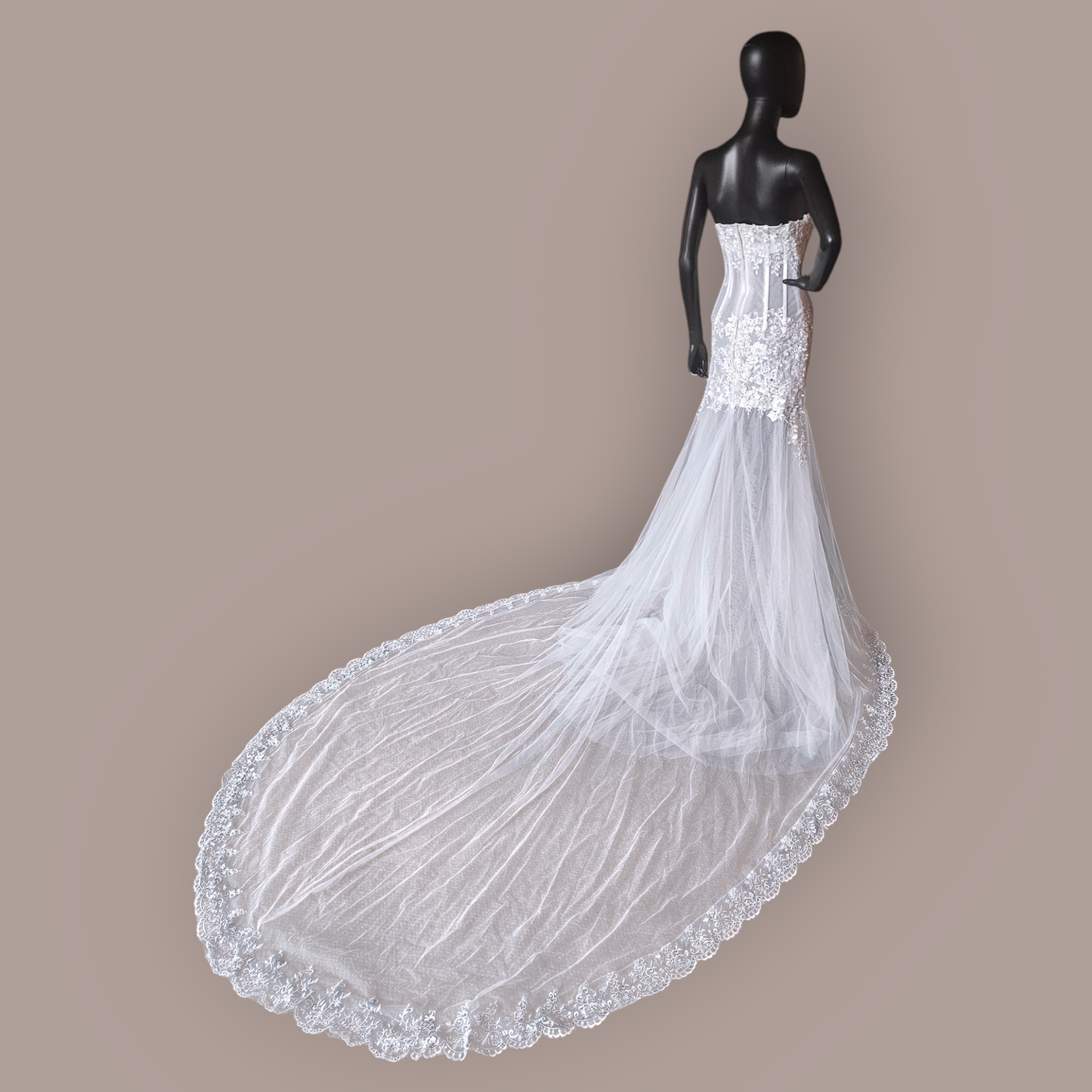 White Tulle Fitted Wedding Gown