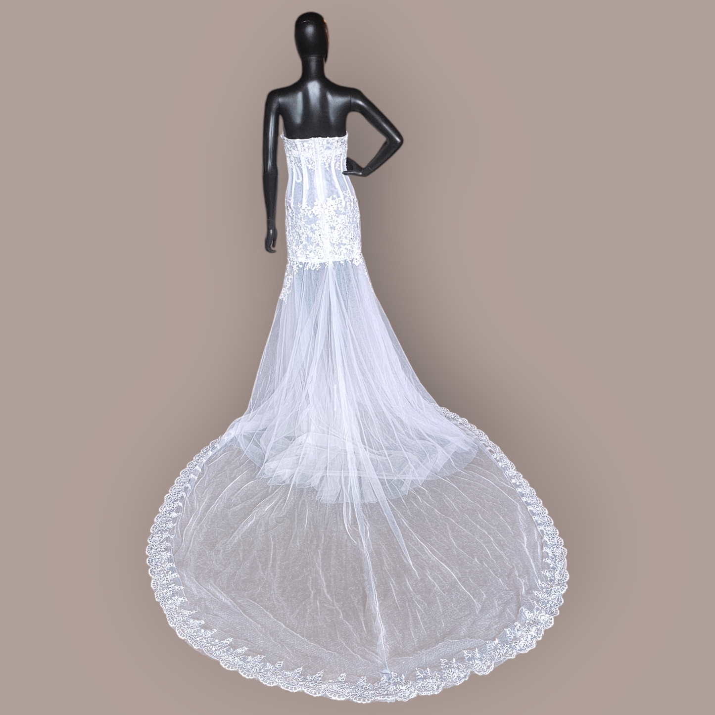 White Tulle Fitted Wedding Gown
