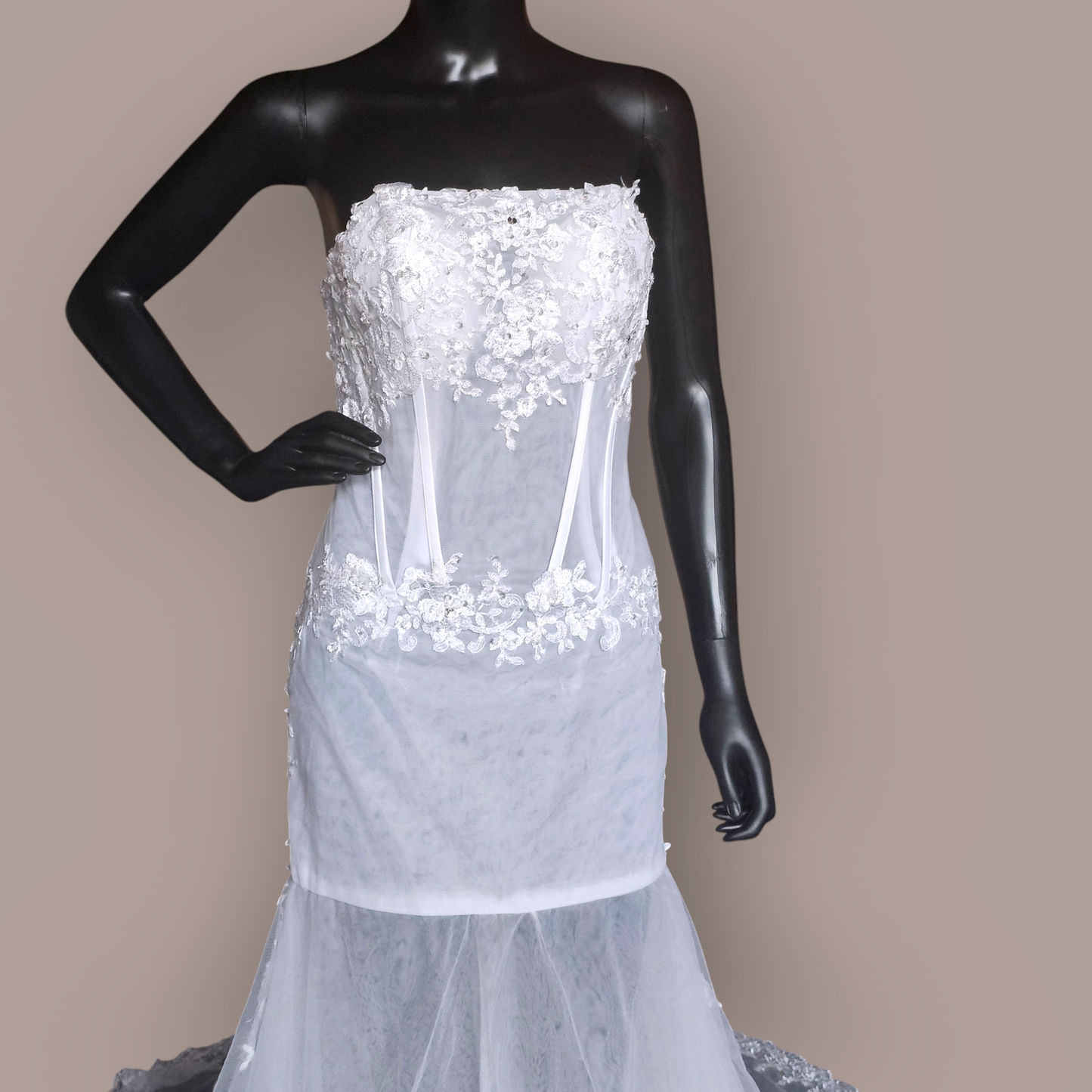 White Tulle Fitted Wedding Gown