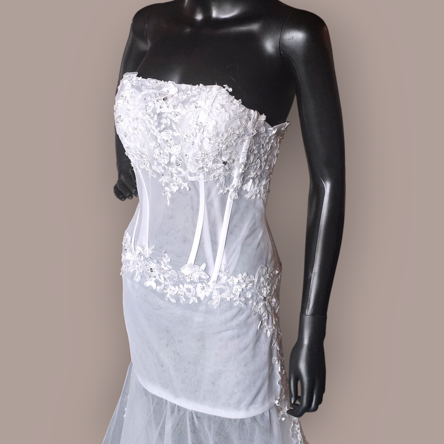 White Tulle Fitted Wedding Gown