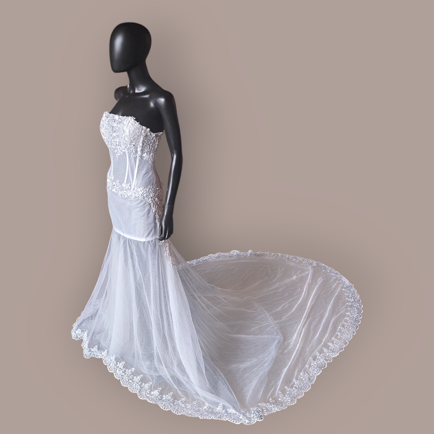 White Tulle Fitted Wedding Gown