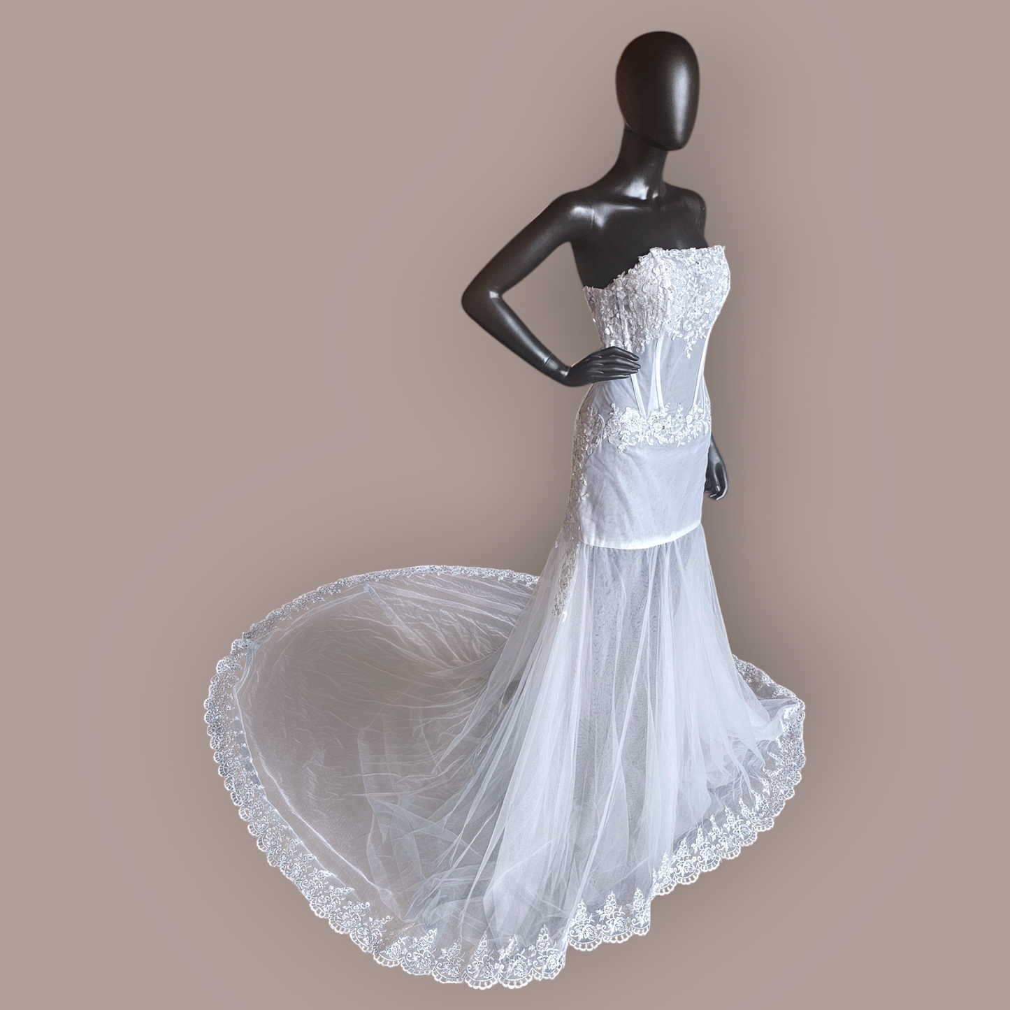 White Tulle Fitted Wedding Gown