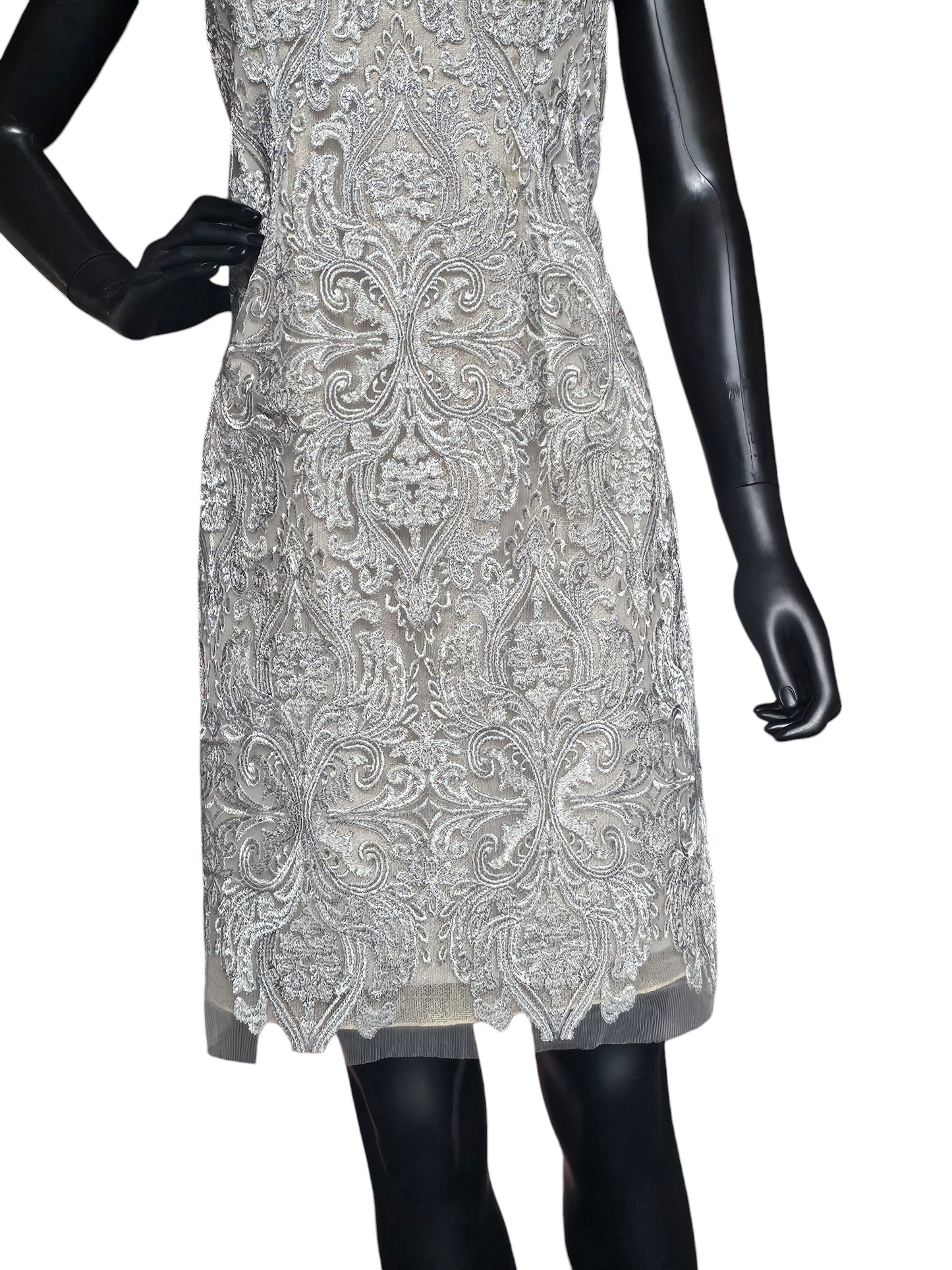 Silver Embroidered Cocktail Dress - Kay Unger