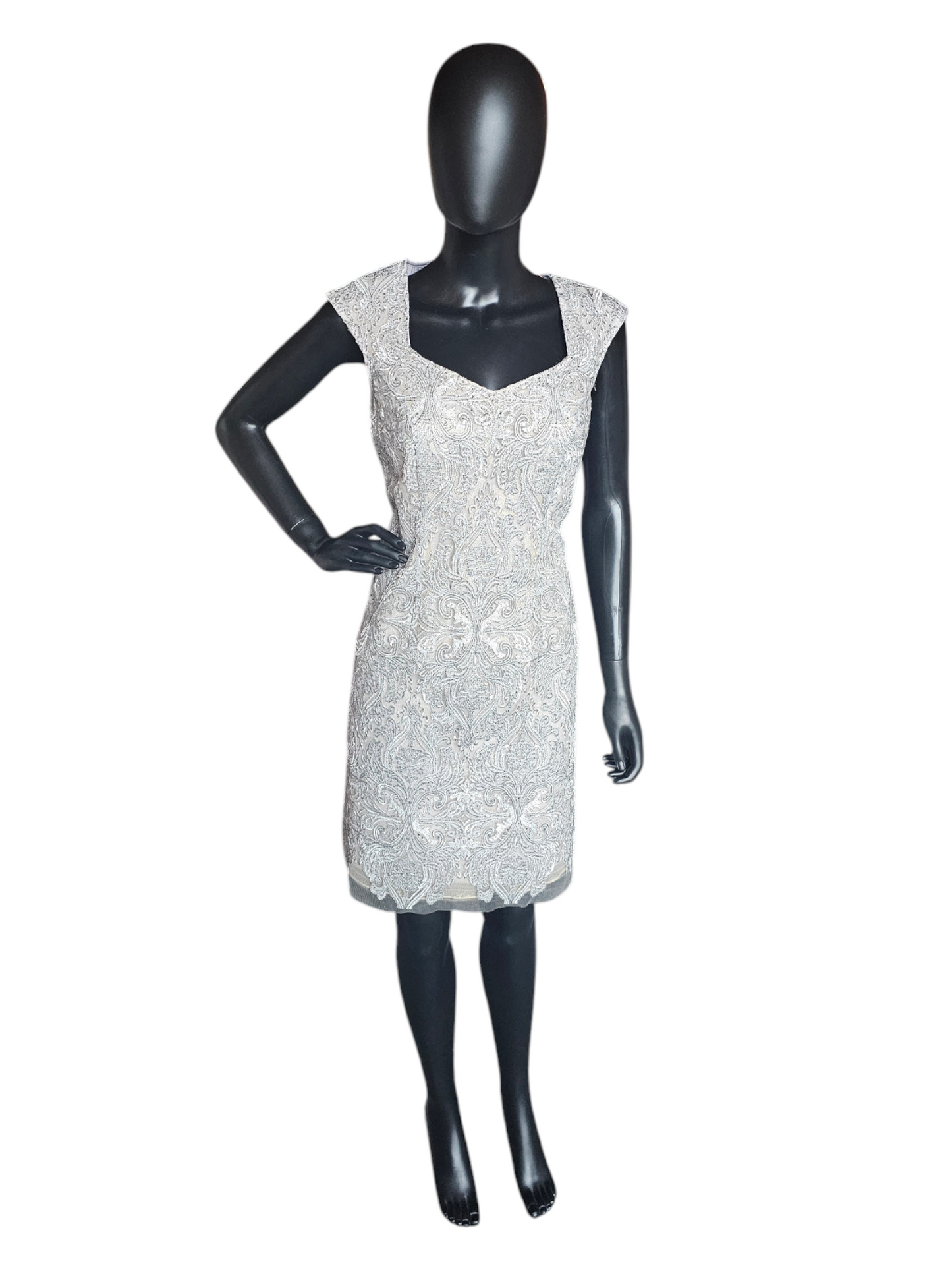 Silver Embroidered Cocktail Dress - Kay Unger