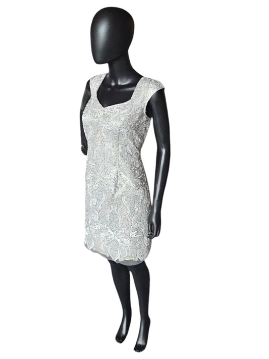 Silver Embroidered Cocktail Dress - Kay Unger