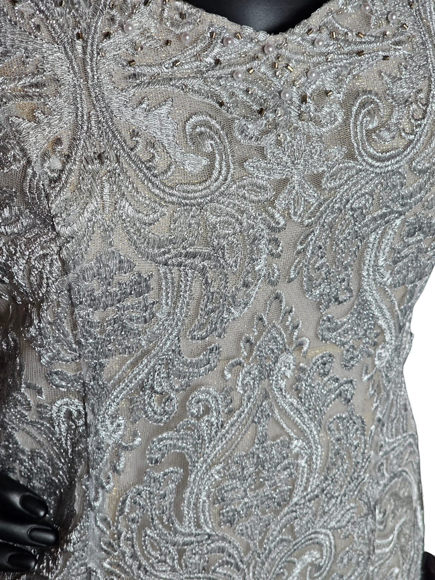 Silver Embroidered Cocktail Dress - Kay Unger