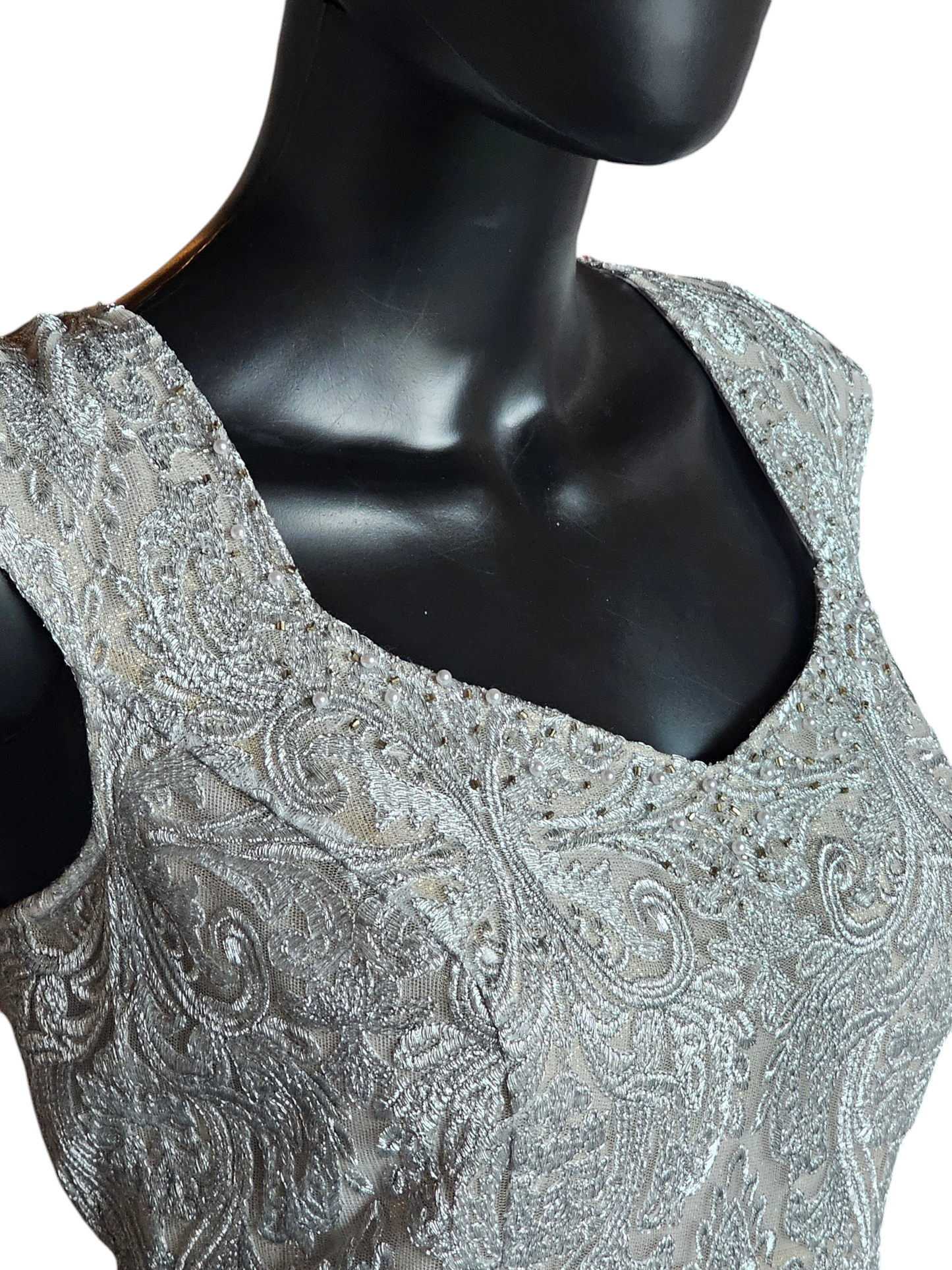 Silver Embroidered Cocktail Dress - Kay Unger