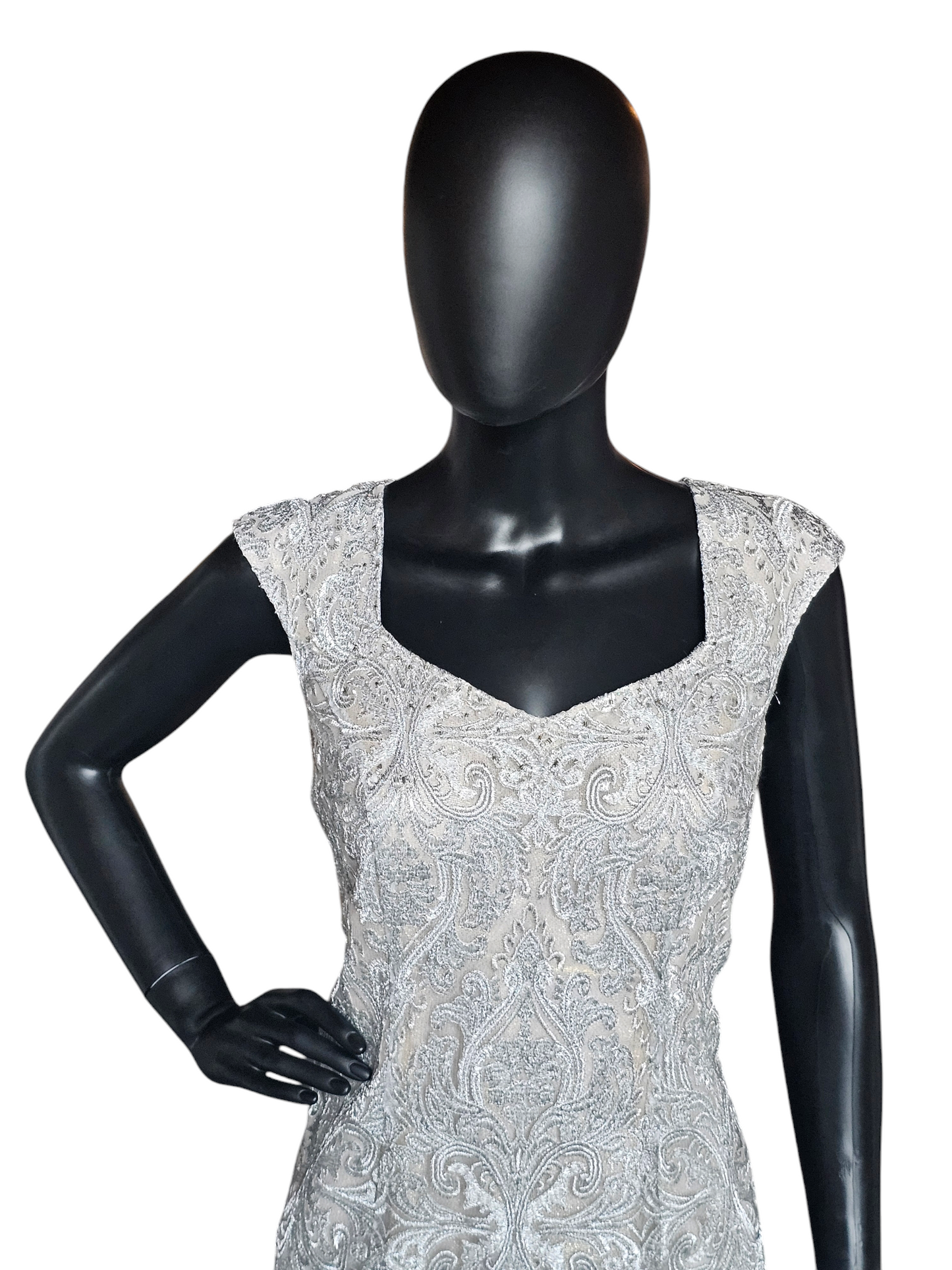 Silver Embroidered Cocktail Dress - Kay Unger