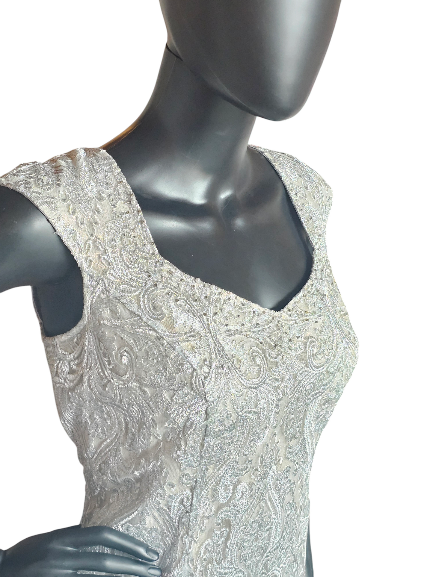 Silver Embroidered Cocktail Dress - Kay Unger