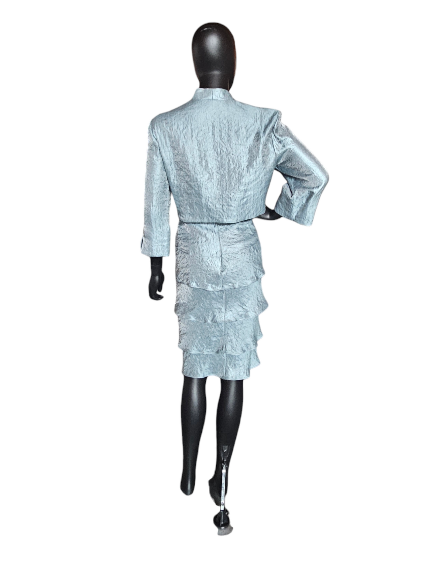 Metallic Seafoam Blue Tiered Cocktail Dress W/Jacket - R & M Richards