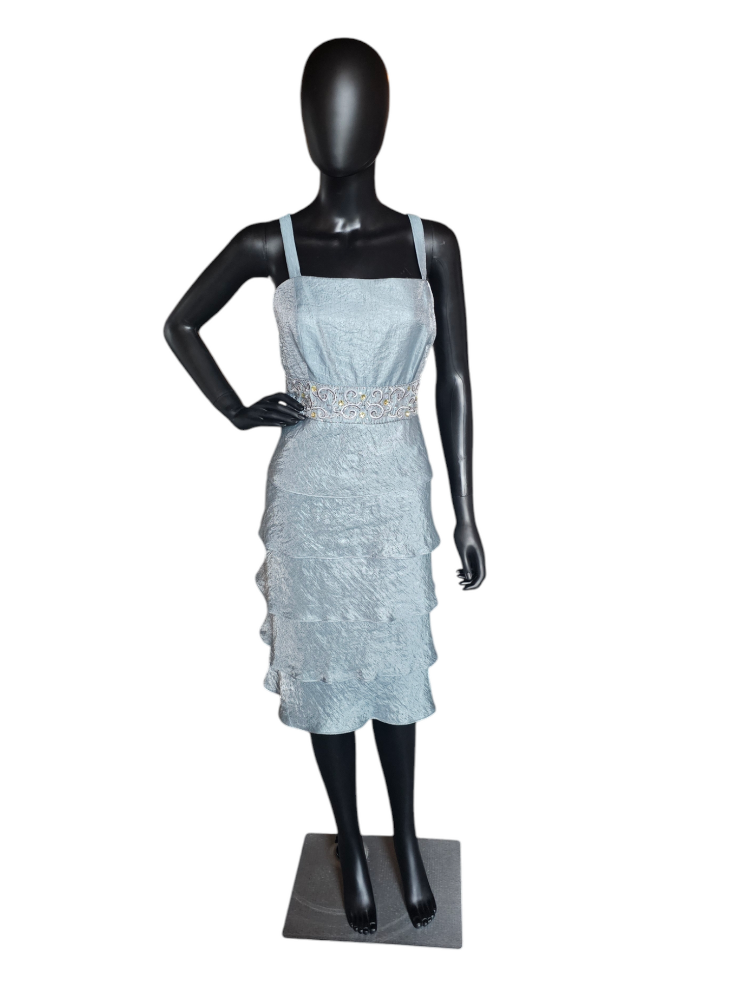 Metallic Seafoam Blue Tiered Cocktail Dress W/Jacket - R & M Richards