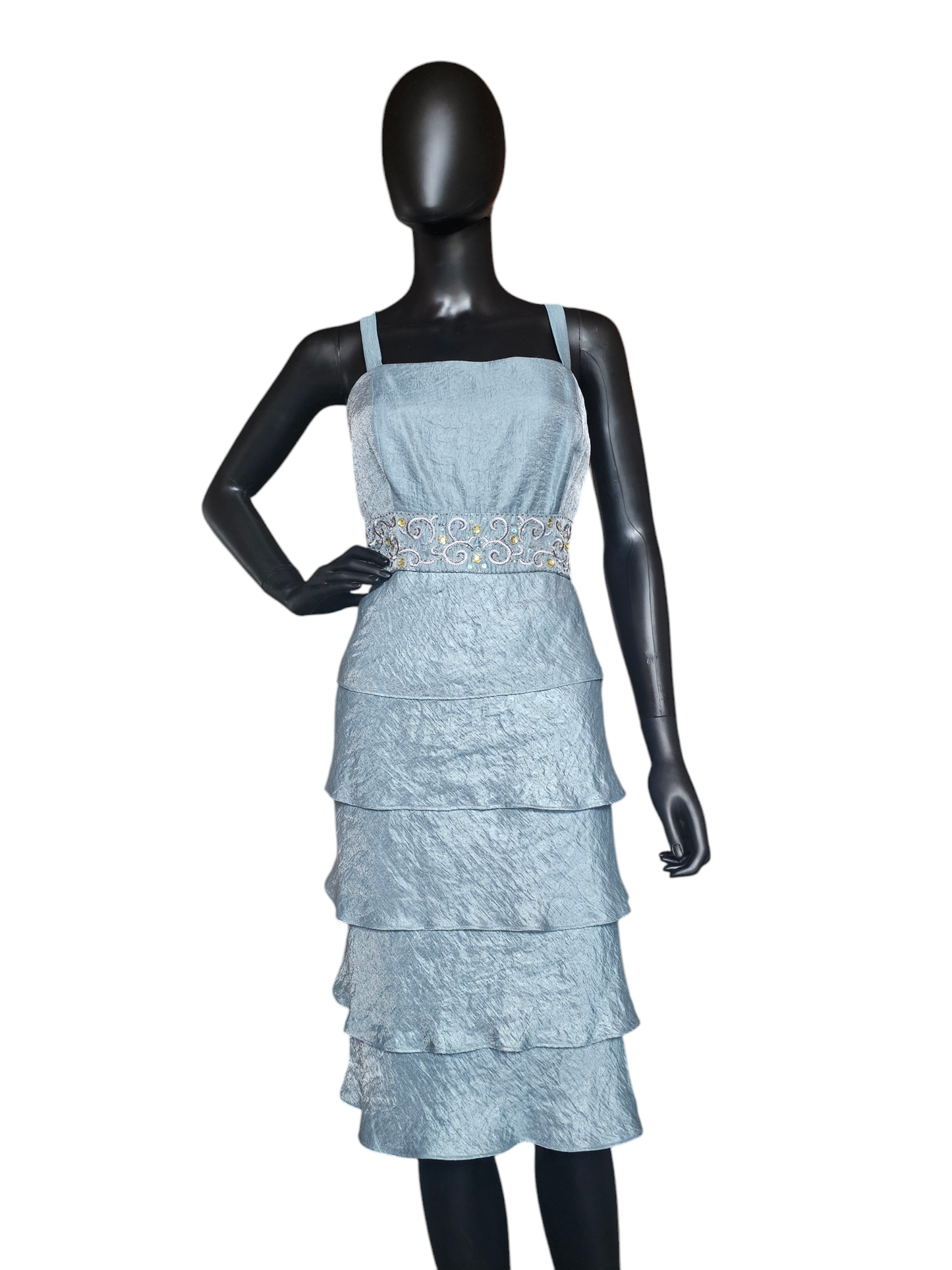 Metallic Seafoam Blue Tiered Cocktail Dress W/Jacket - R & M Richards
