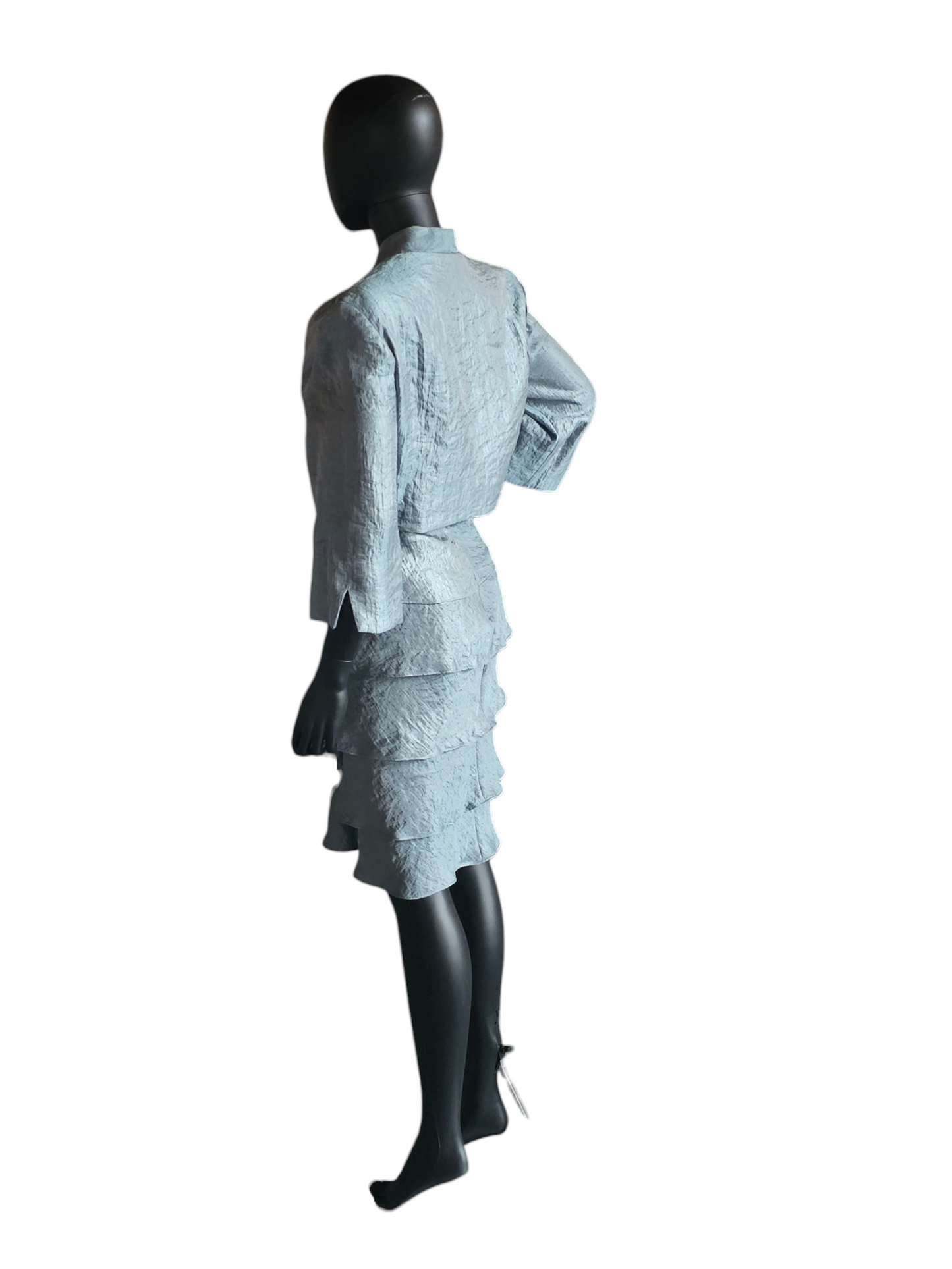 Metallic Seafoam Blue Tiered Cocktail Dress W/Jacket - R & M Richards