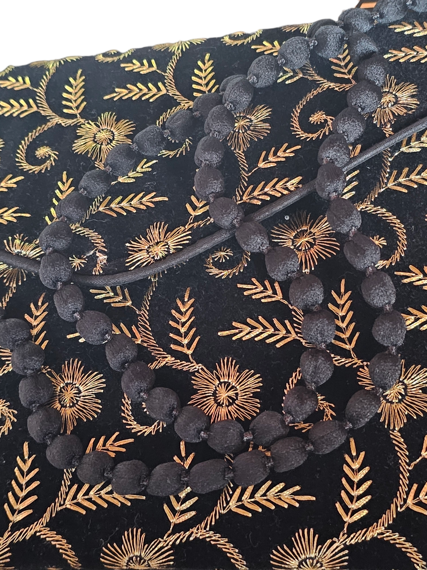 Black/Gold Embroidered Floral Envelope Clutch