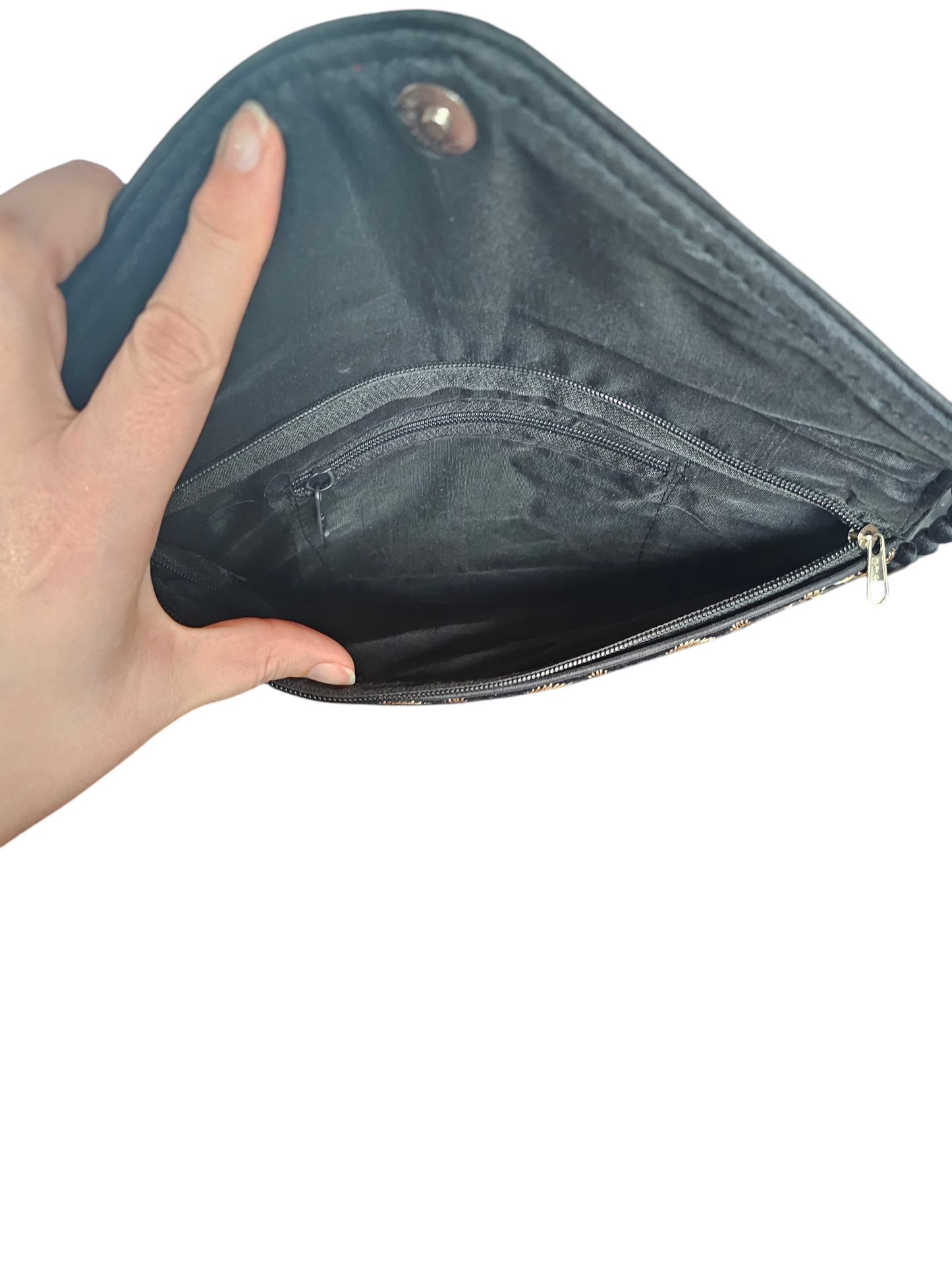 Black/Gold Embroidered Floral Envelope Clutch