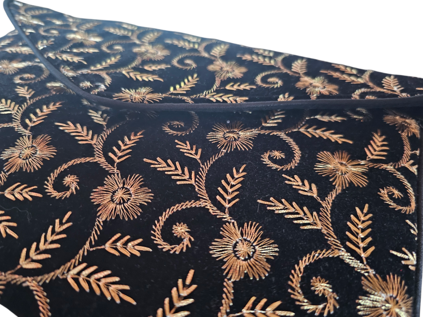 Black/Gold Embroidered Floral Envelope Clutch