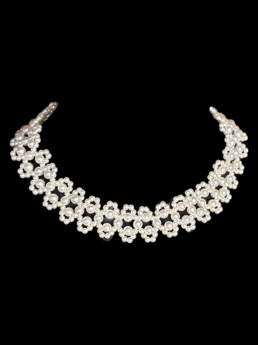 Wide Woven Pearl Collar Necklace