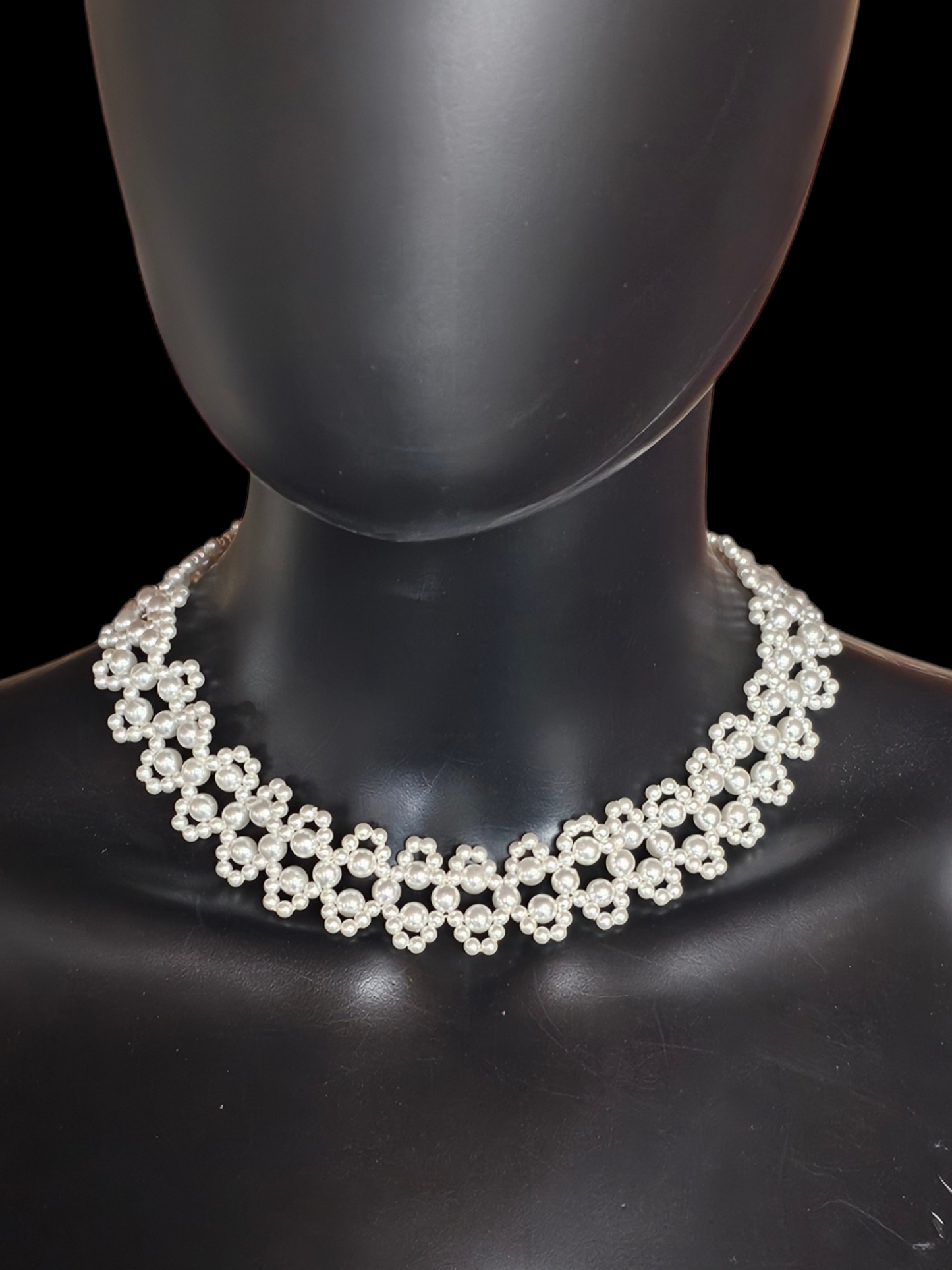 Wide Woven Pearl Collar Necklace