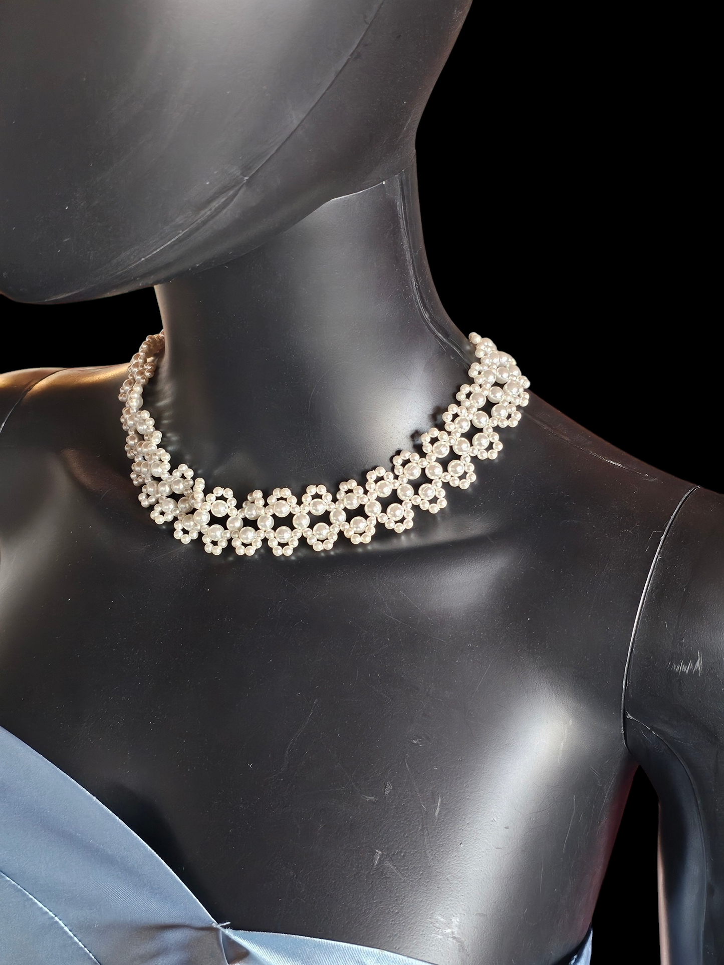 Wide Woven Pearl Collar Necklace