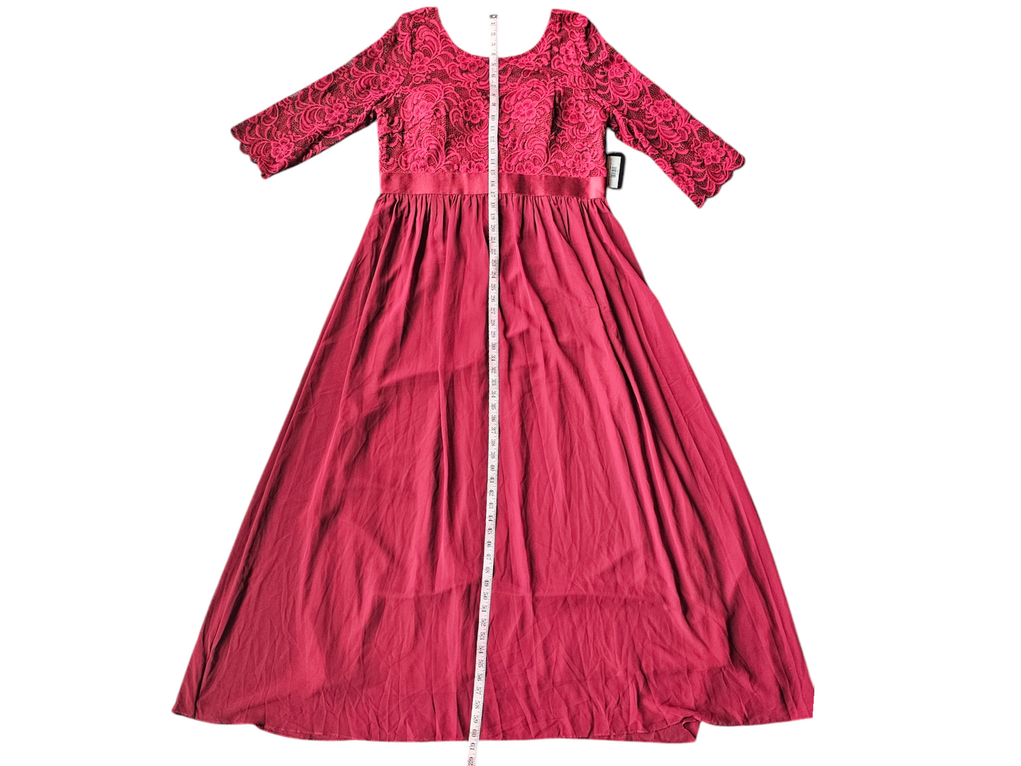 Red Illusion Lace Top Chiffon Maxi Dress - Ever Pretty