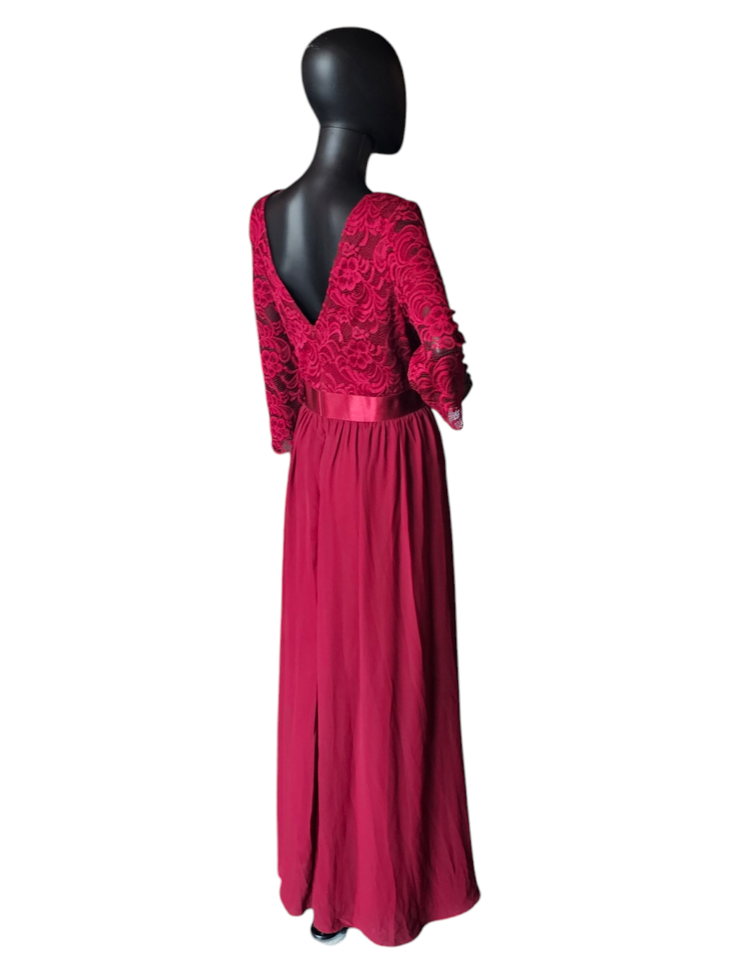 Red Illusion Lace Top Chiffon Maxi Dress - Ever Pretty