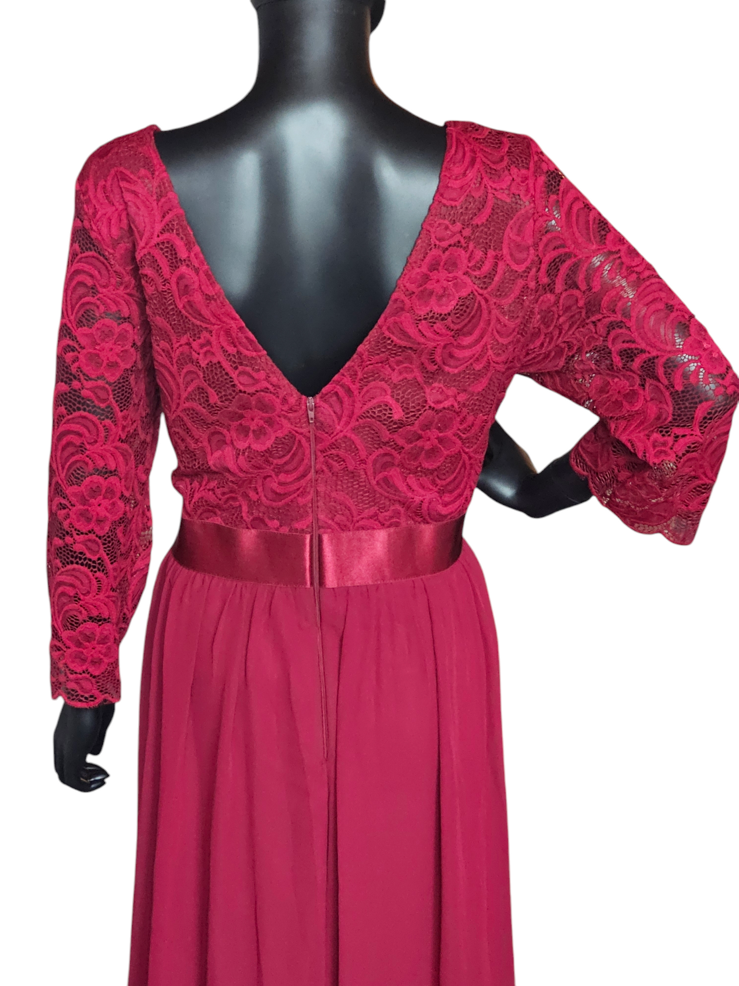 Red Illusion Lace Top Chiffon Maxi Dress - Ever Pretty