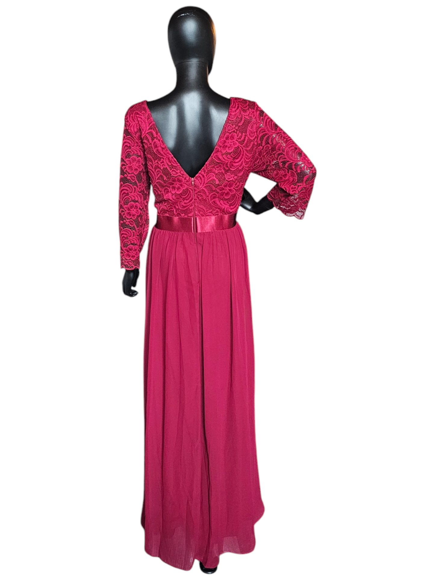 Red Illusion Lace Top Chiffon Maxi Dress - Ever Pretty