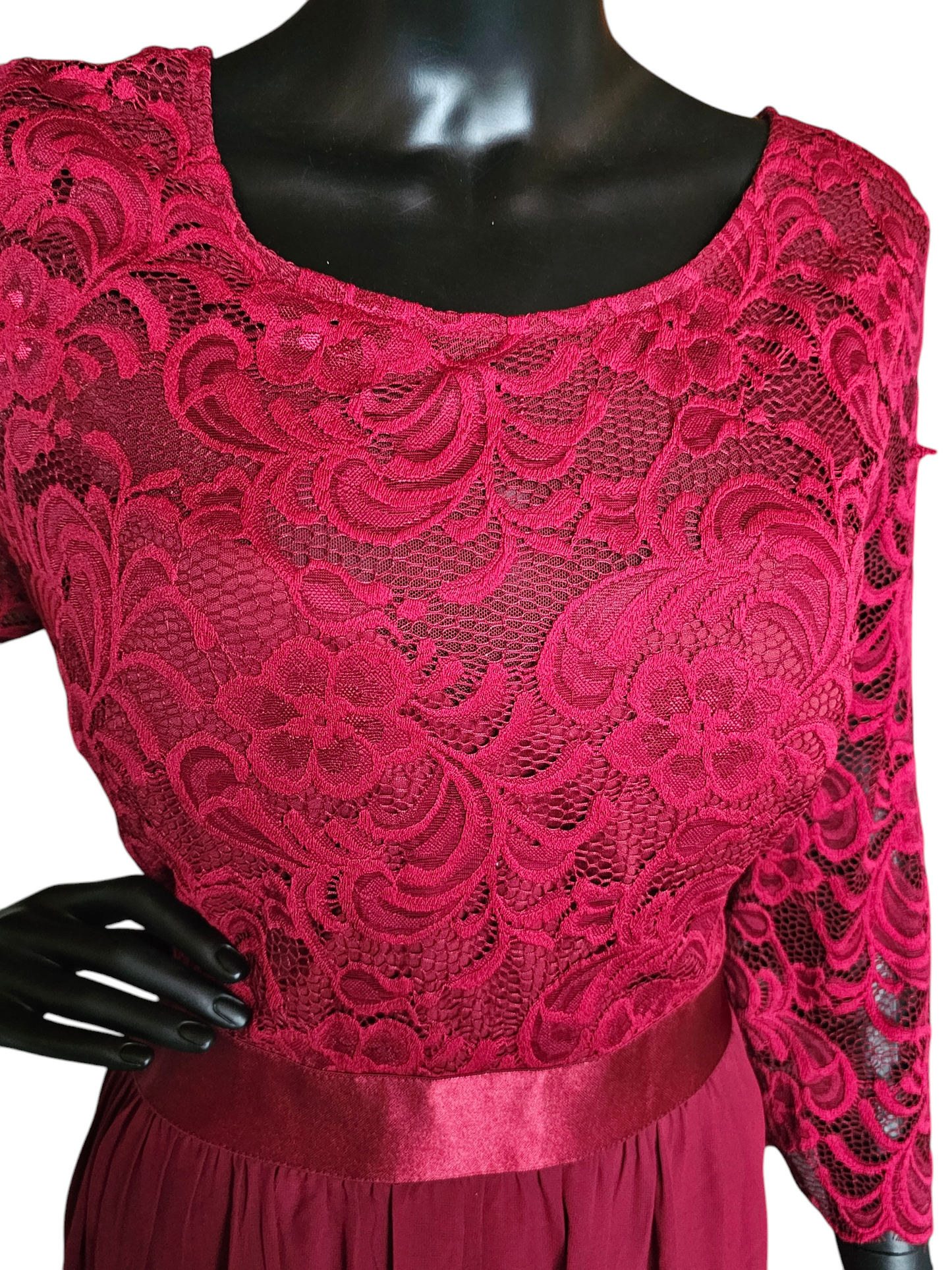 Red Illusion Lace Top Chiffon Maxi Dress - Ever Pretty