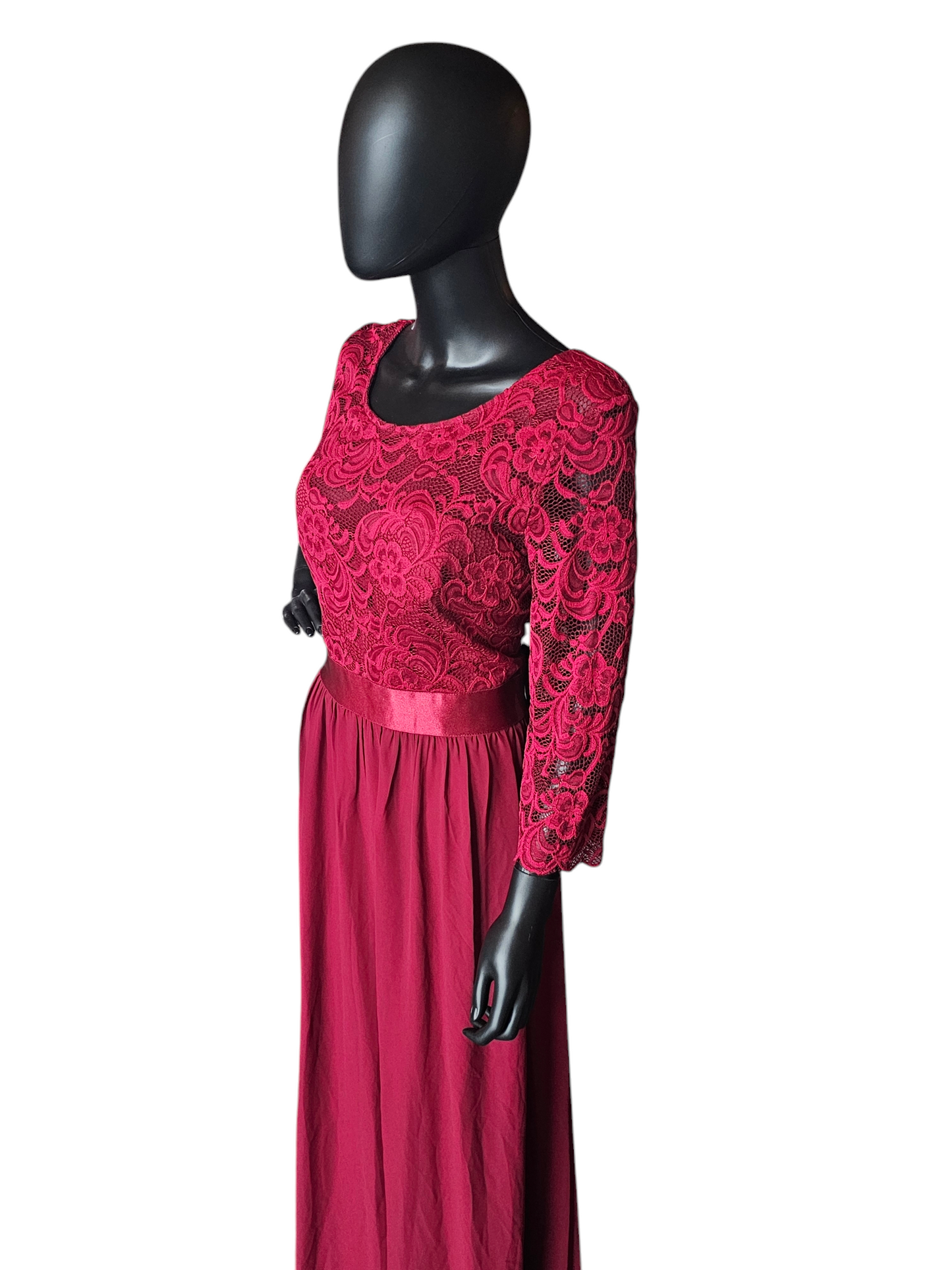 Red Illusion Lace Top Chiffon Maxi Dress - Ever Pretty