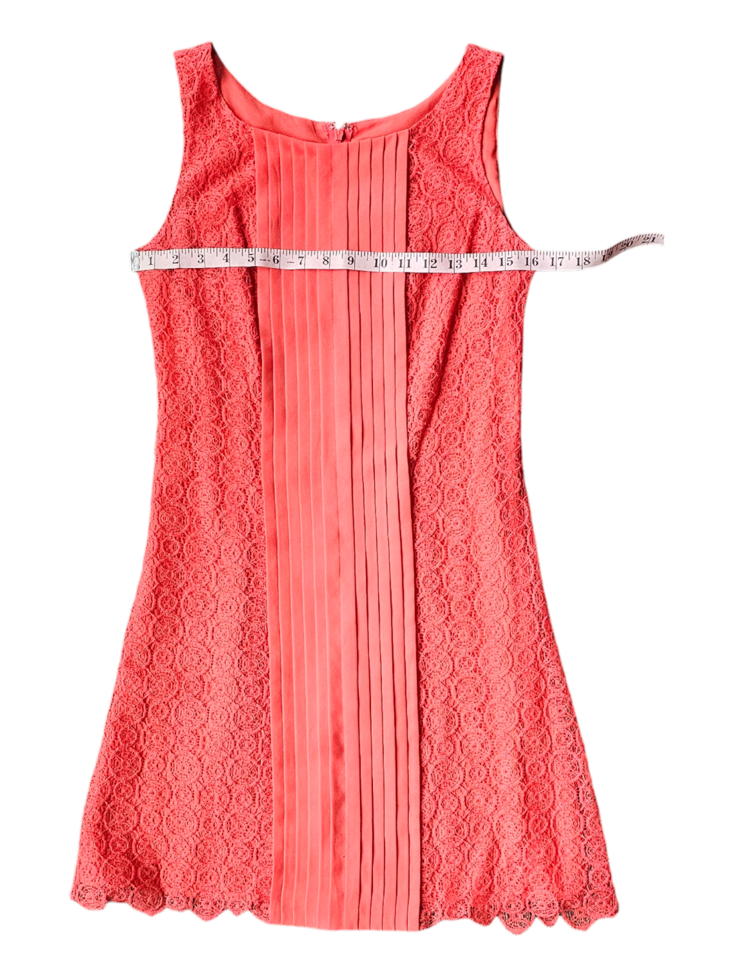 Vince Camuto Coral Woven Lace Pleat Detail Short Dress